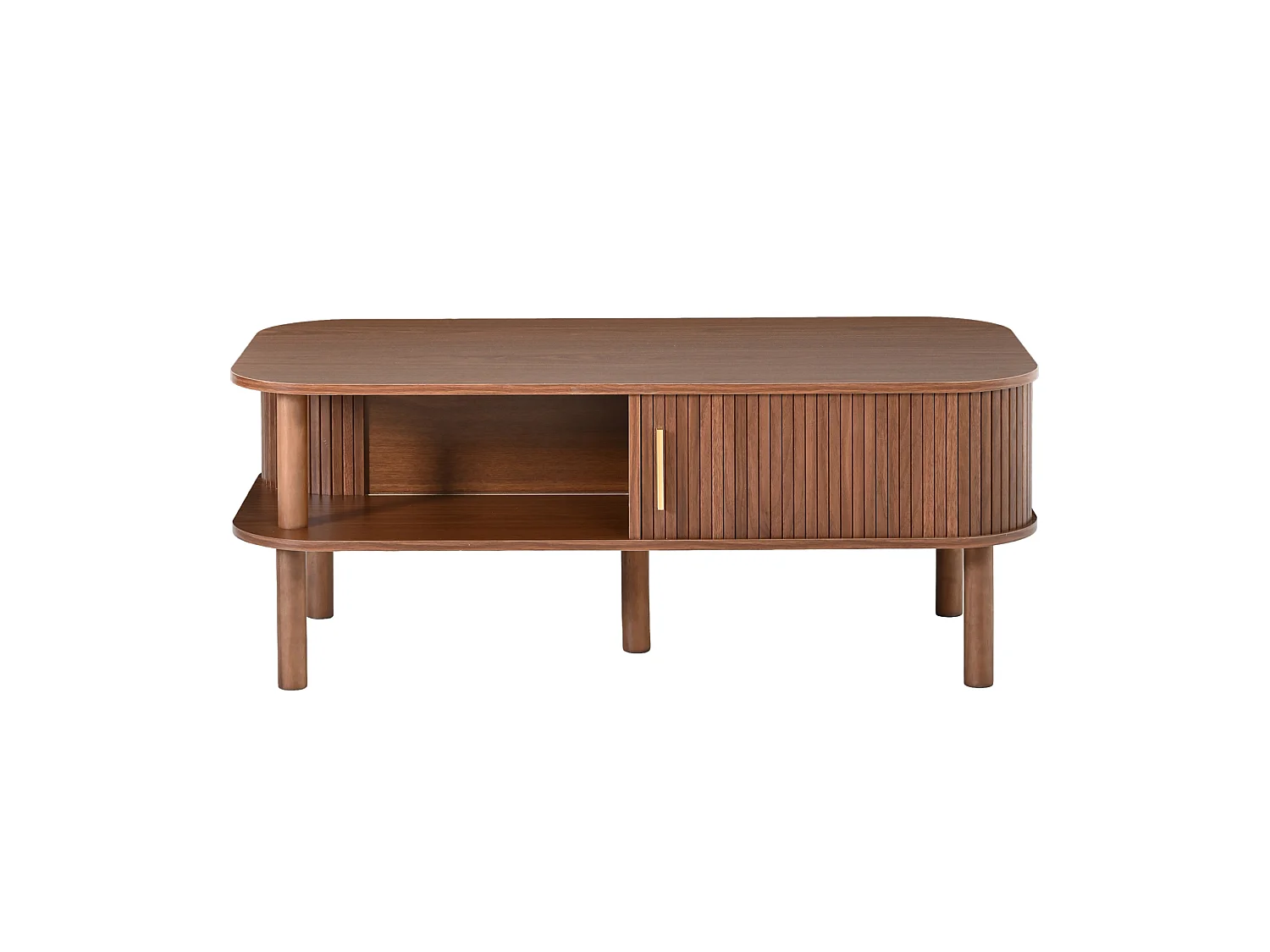Salontafel met schuifdeuren en open planken - Bruin