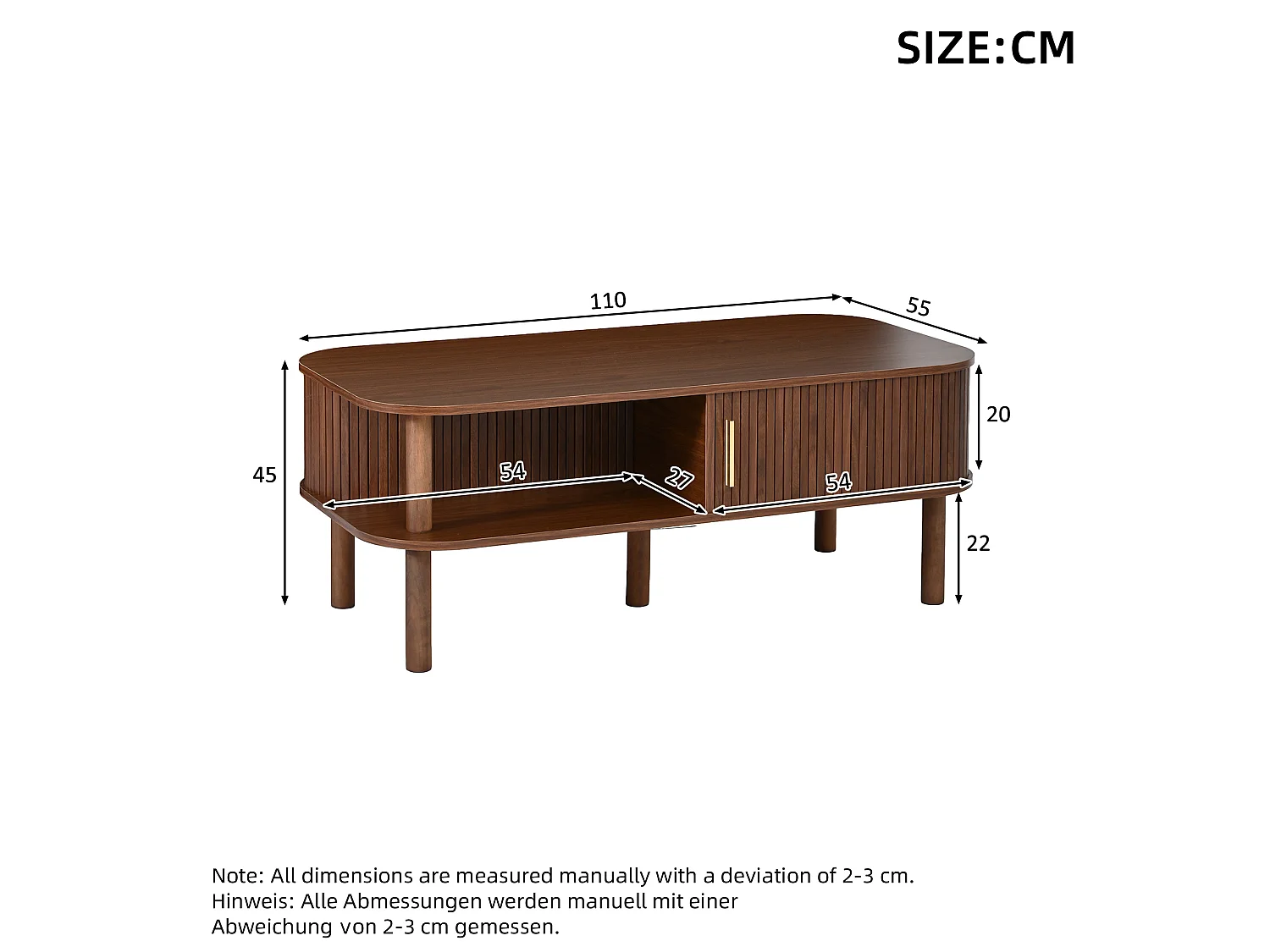 Salontafel met schuifdeuren en open planken - Bruin