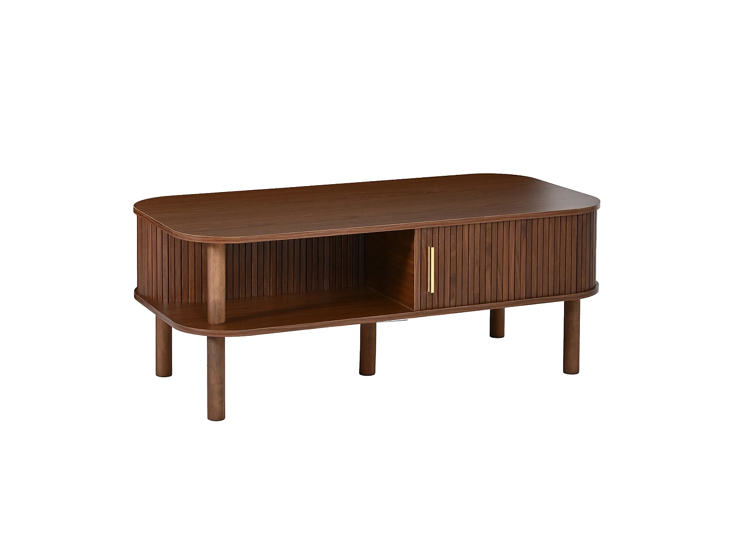 Salontafel met schuifdeuren en open planken - Bruin