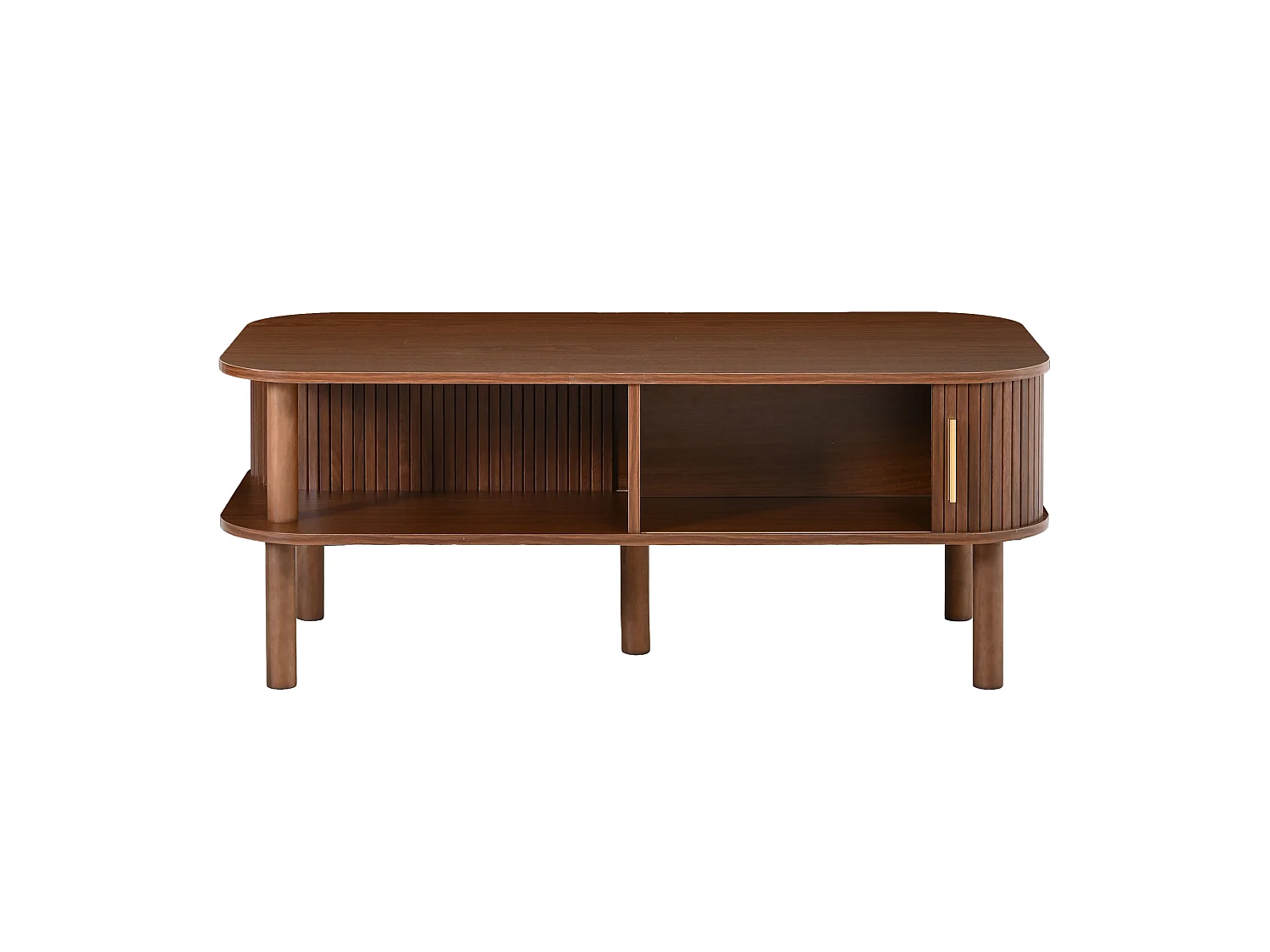 Salontafel met schuifdeuren en open planken - Bruin