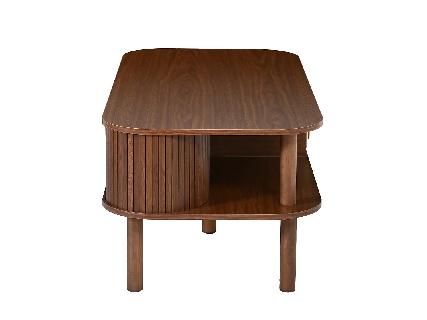 Salontafel met schuifdeuren en open planken - Bruin
