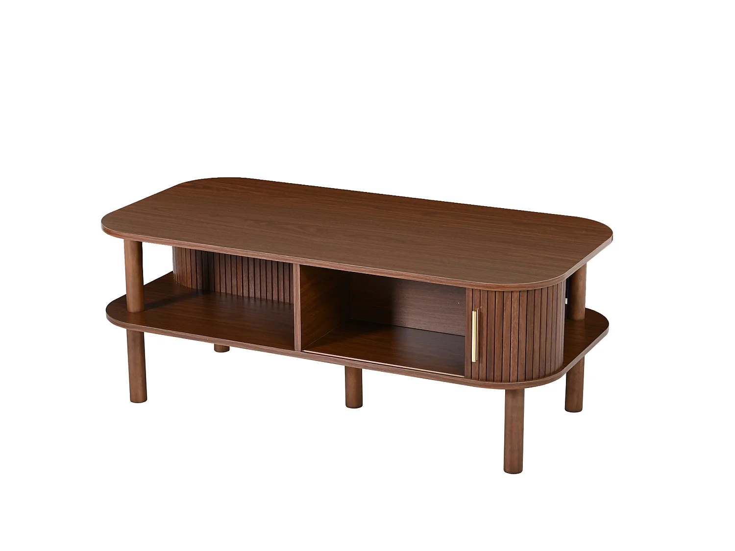 Salontafel met schuifdeuren en open planken - Bruin