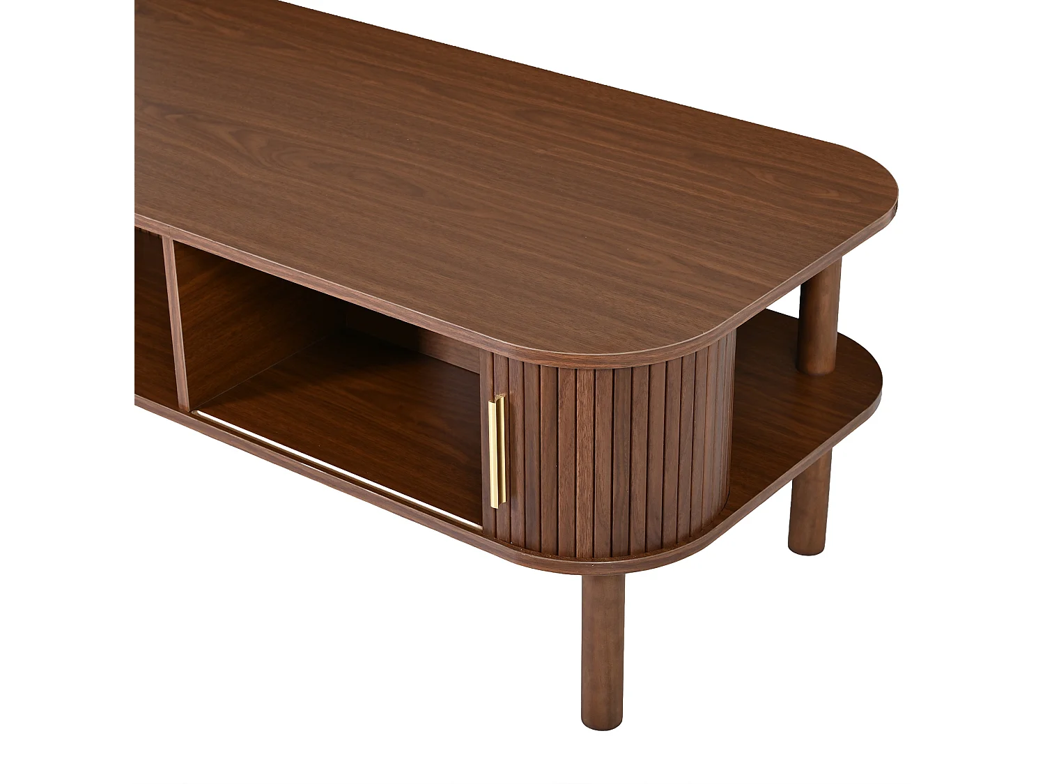 Salontafel met schuifdeuren en open planken - Bruin