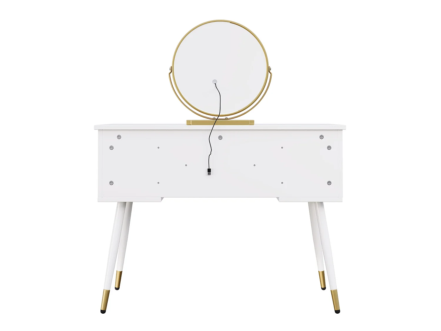 Coiffeuse blanc et doré avec miroir LED, tiroir et 2 portes