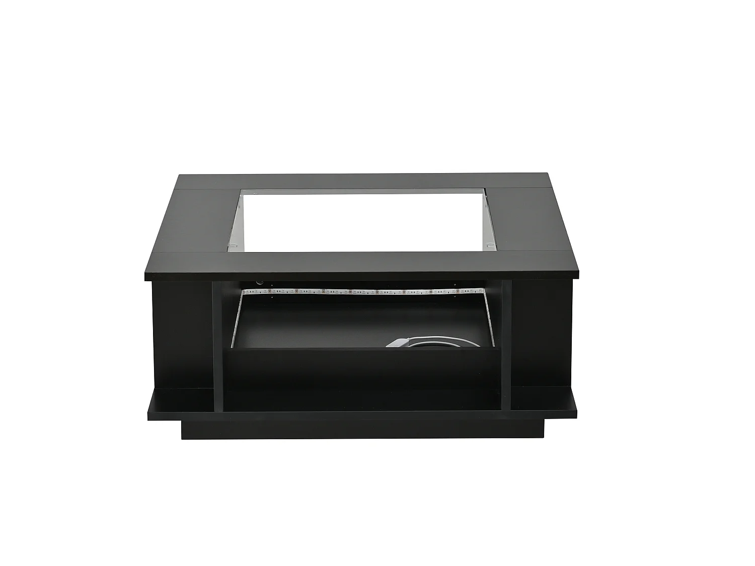 Table basse carrée 70x70 cm noire brillante avec plateau en verre et LED