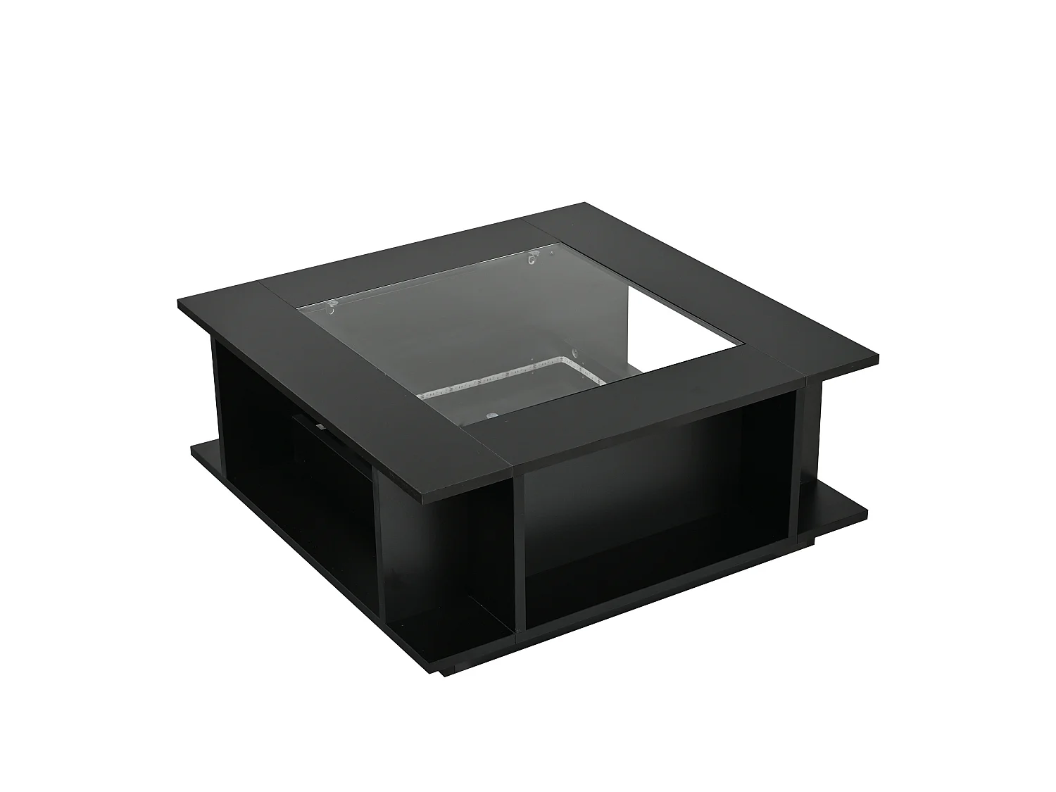 Table basse carrée 70x70 cm noire brillante avec plateau en verre et LED