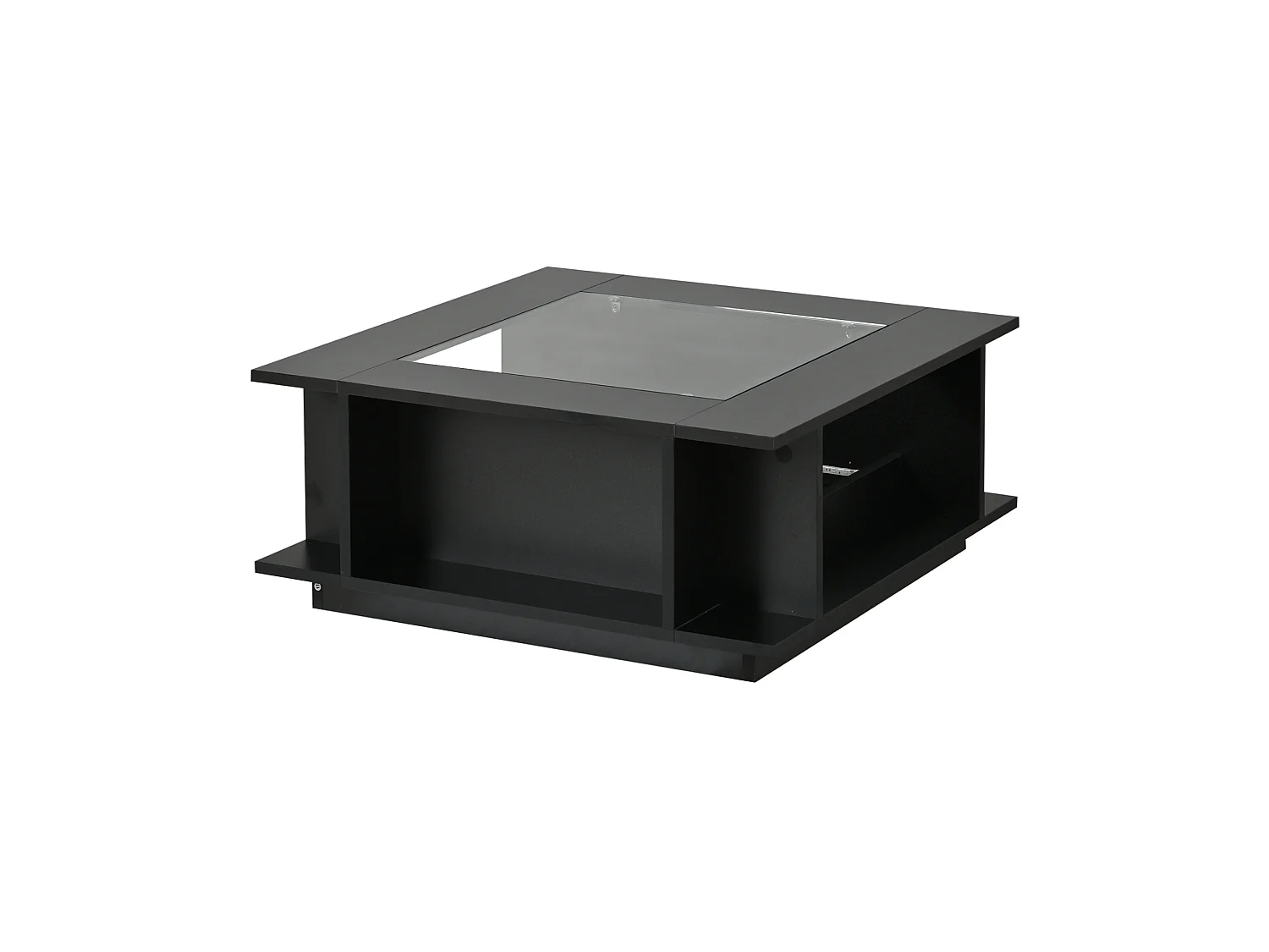 Table basse carrée 70x70 cm noire brillante avec plateau en verre et LED