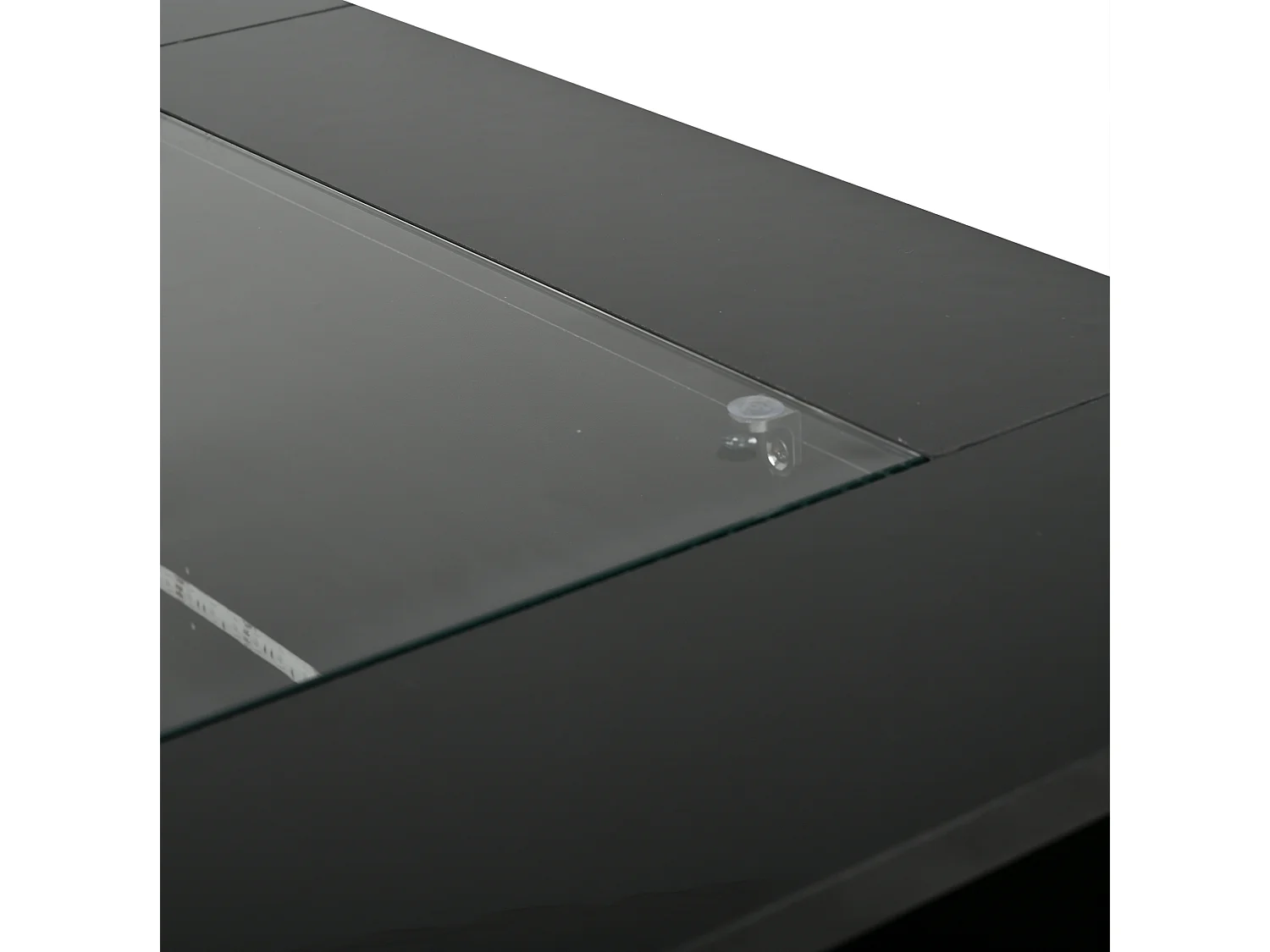 Table basse carrée 70x70 cm noire brillante avec plateau en verre et LED