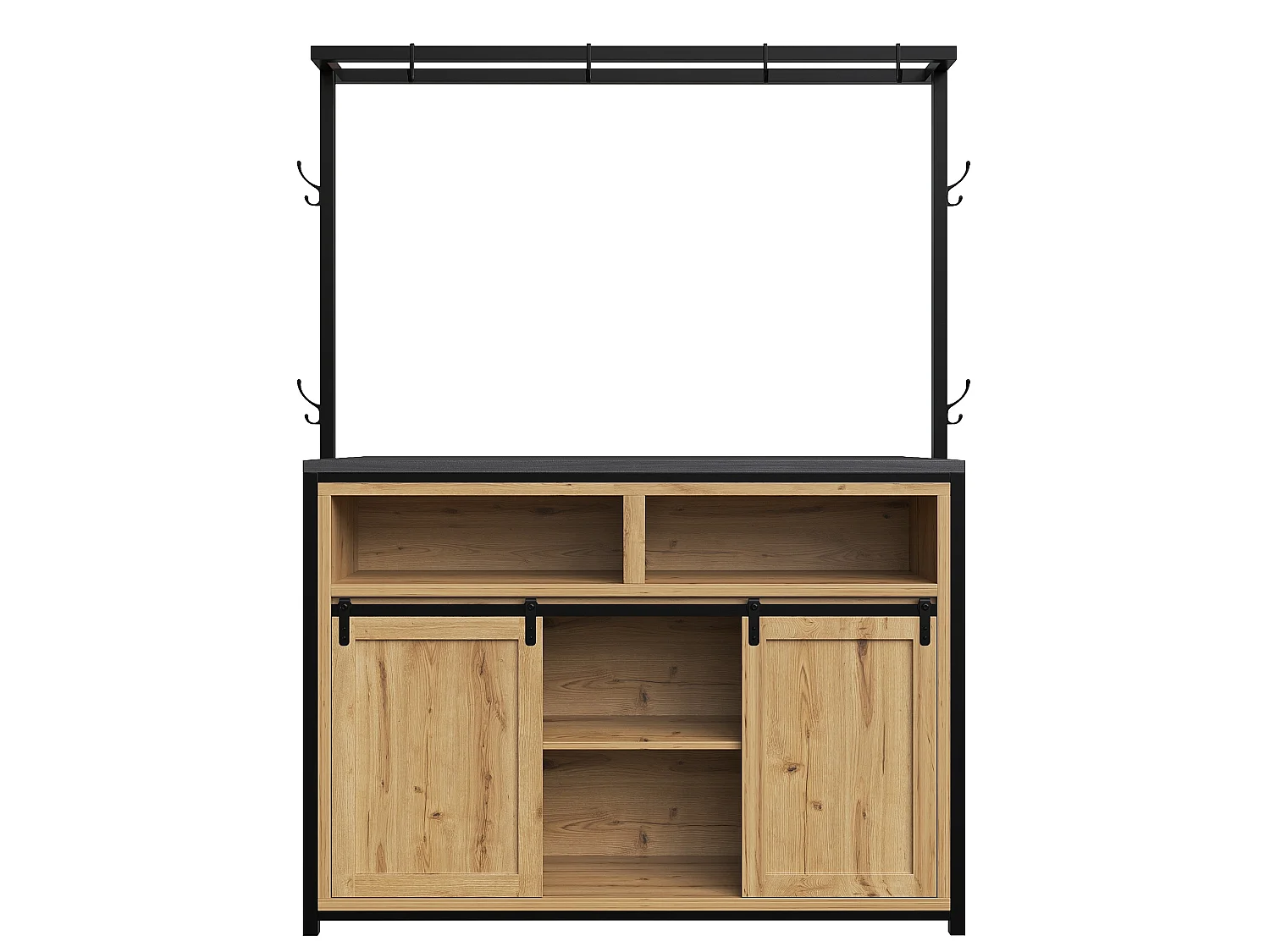 Îlot de cuisine 107x62x183 cm avec prises, étagères et portes coulissantes - Couleur bois
