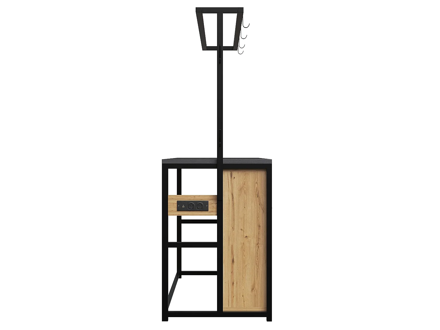 Îlot de cuisine 107x62x183 cm avec prises, étagères et portes coulissantes - Couleur bois