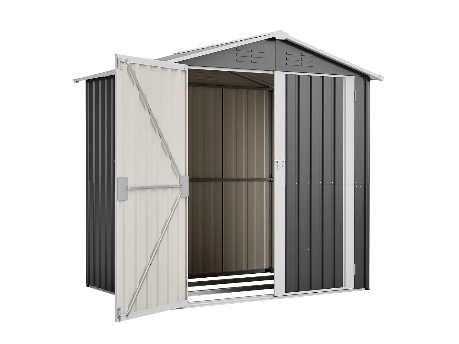 Casinha de jardim metálica com orifícios de ventilação e fundação de 2,22 m² - Cinza
