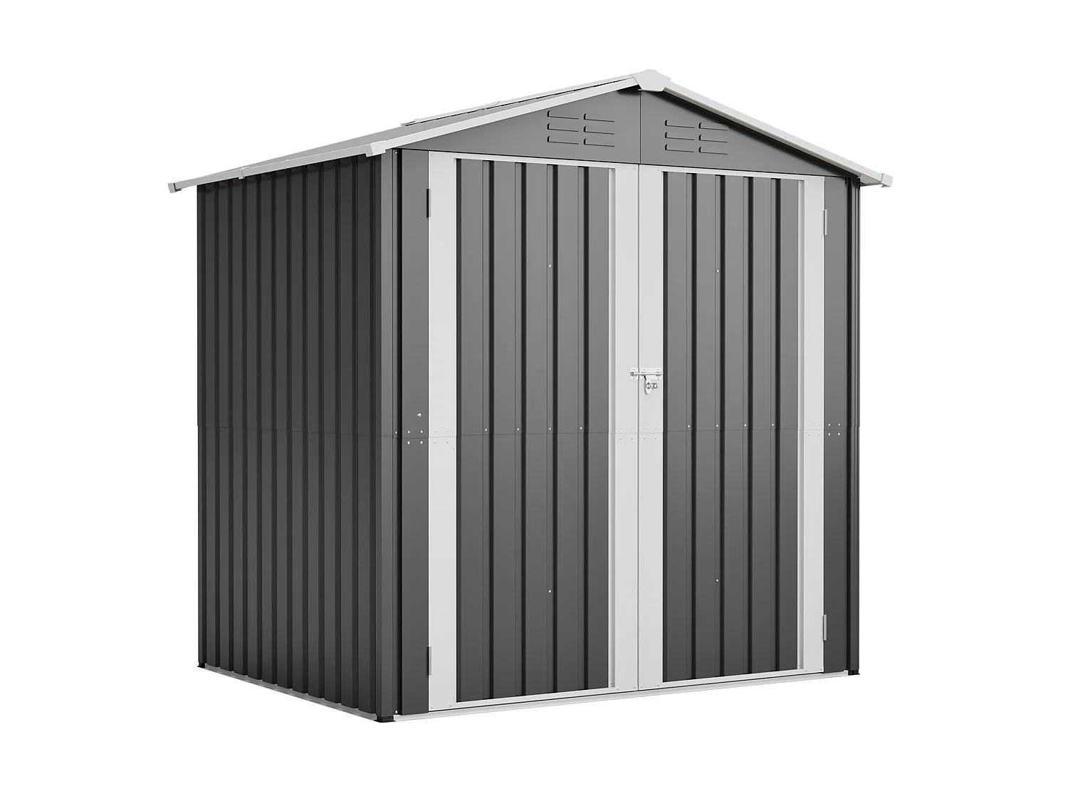 Casinha de jardim metálica com orifícios de ventilação e fundação de 2,22 m² - Cinza
