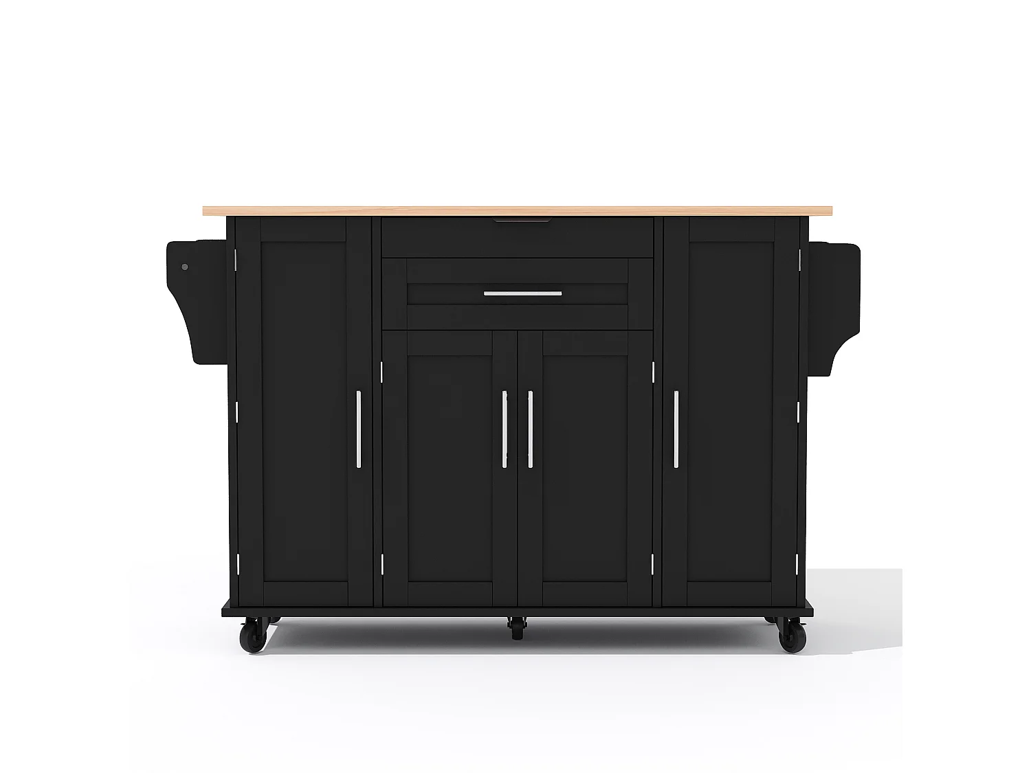 Verrijdbaar keukeneiland 136 x 45 (70) cm met handdoekrek, 4 deuren en 2 lades - Zwart