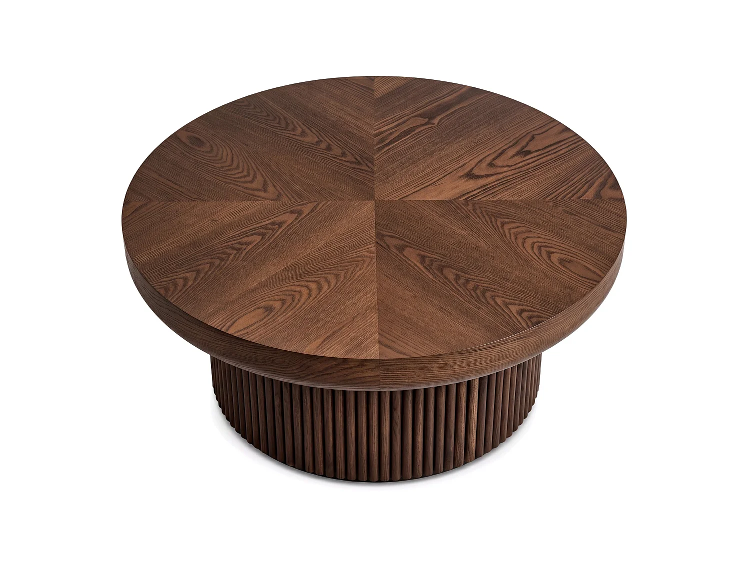 Table basse ronde 78 cm avec plateau épais et base cannelée - Marron