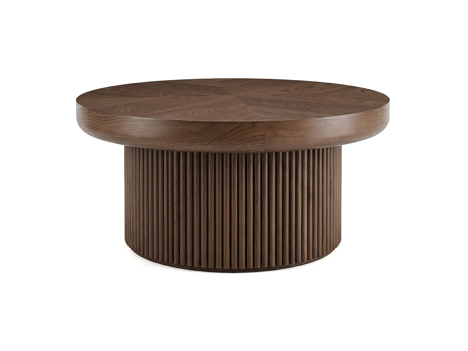 Table basse ronde 78 cm avec plateau épais et base cannelée - Marron