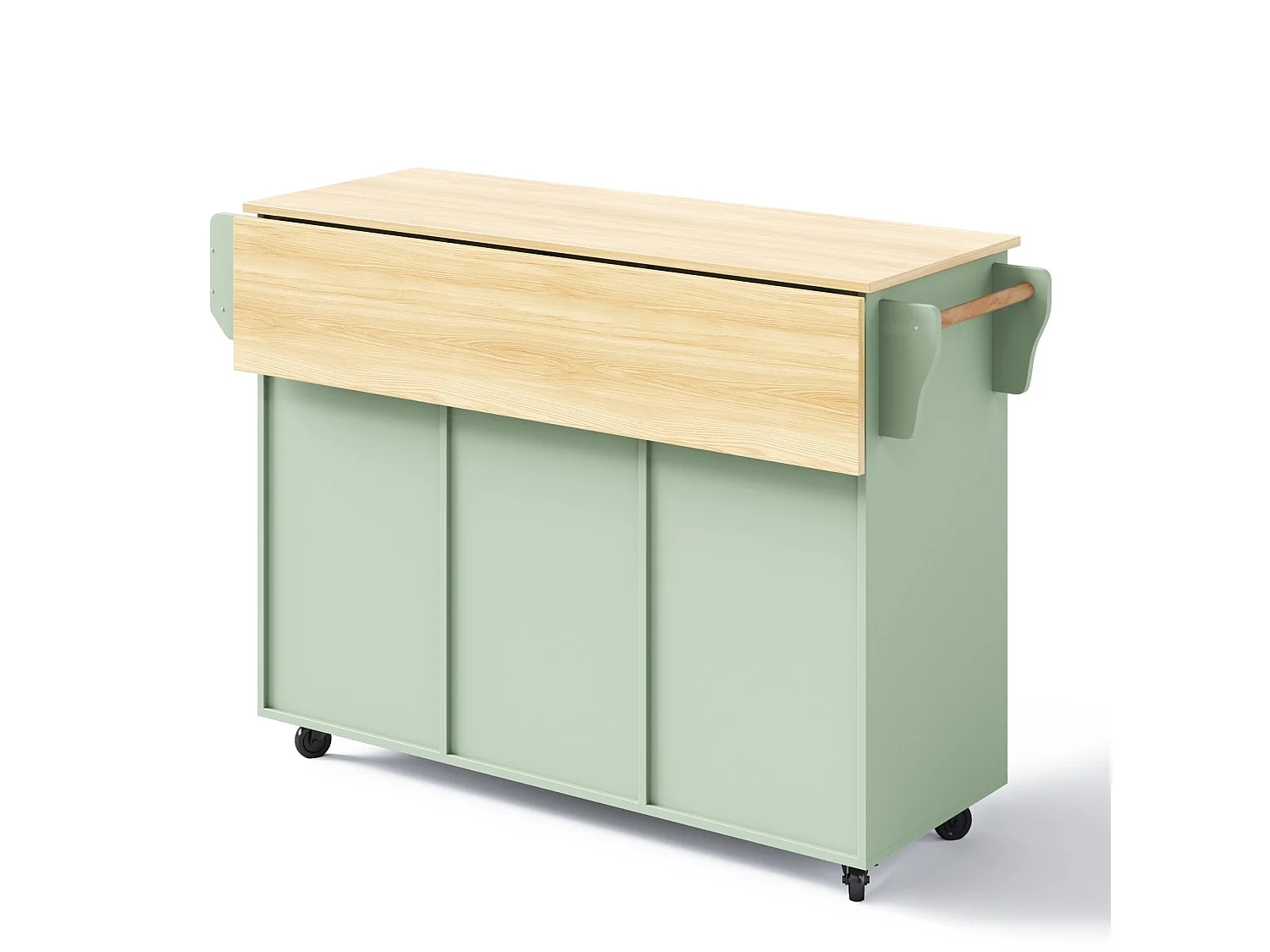 Îlot de cuisine 139 x 46(71) cm sur roulettes avec 2 portes et 3 tiroirs - Vert