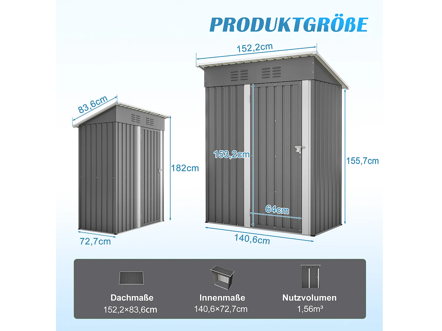 1,27 m² Metalen tuinschuur met plat dak en afsluitbare metalen deur - Grijs