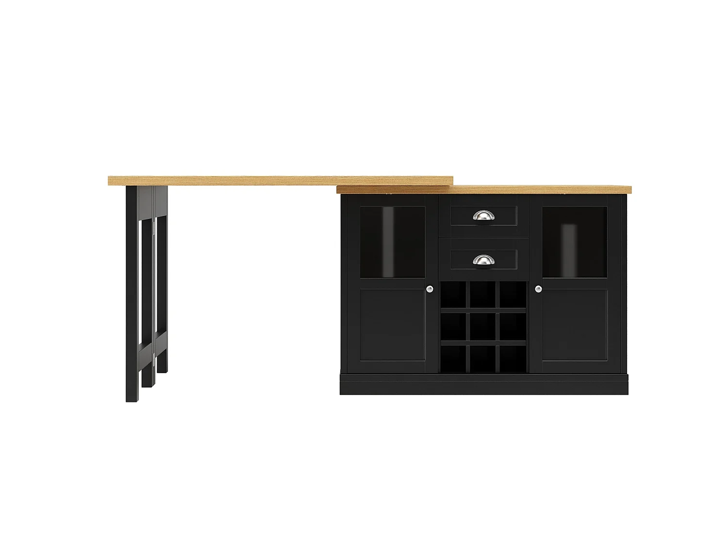 Bar com tampo giratório, garrafeira, 2 gavetas e 2 portas - Preto