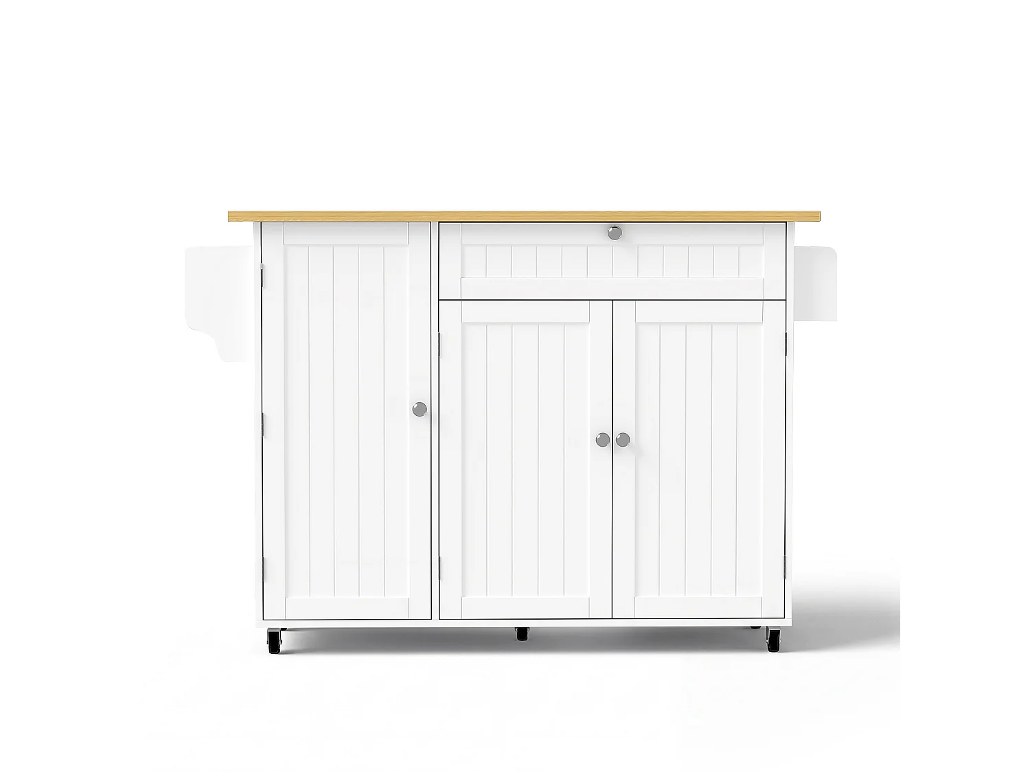 Îlot de cuisine à roulettes avec tiroir et 3 portes - Blanc 137x45(70)x92 cm