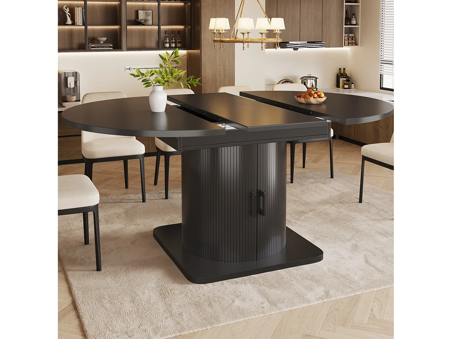 Table à manger extensible 118/158 x 118 cm avec 2 portes - Pour 6-8 places - Marron