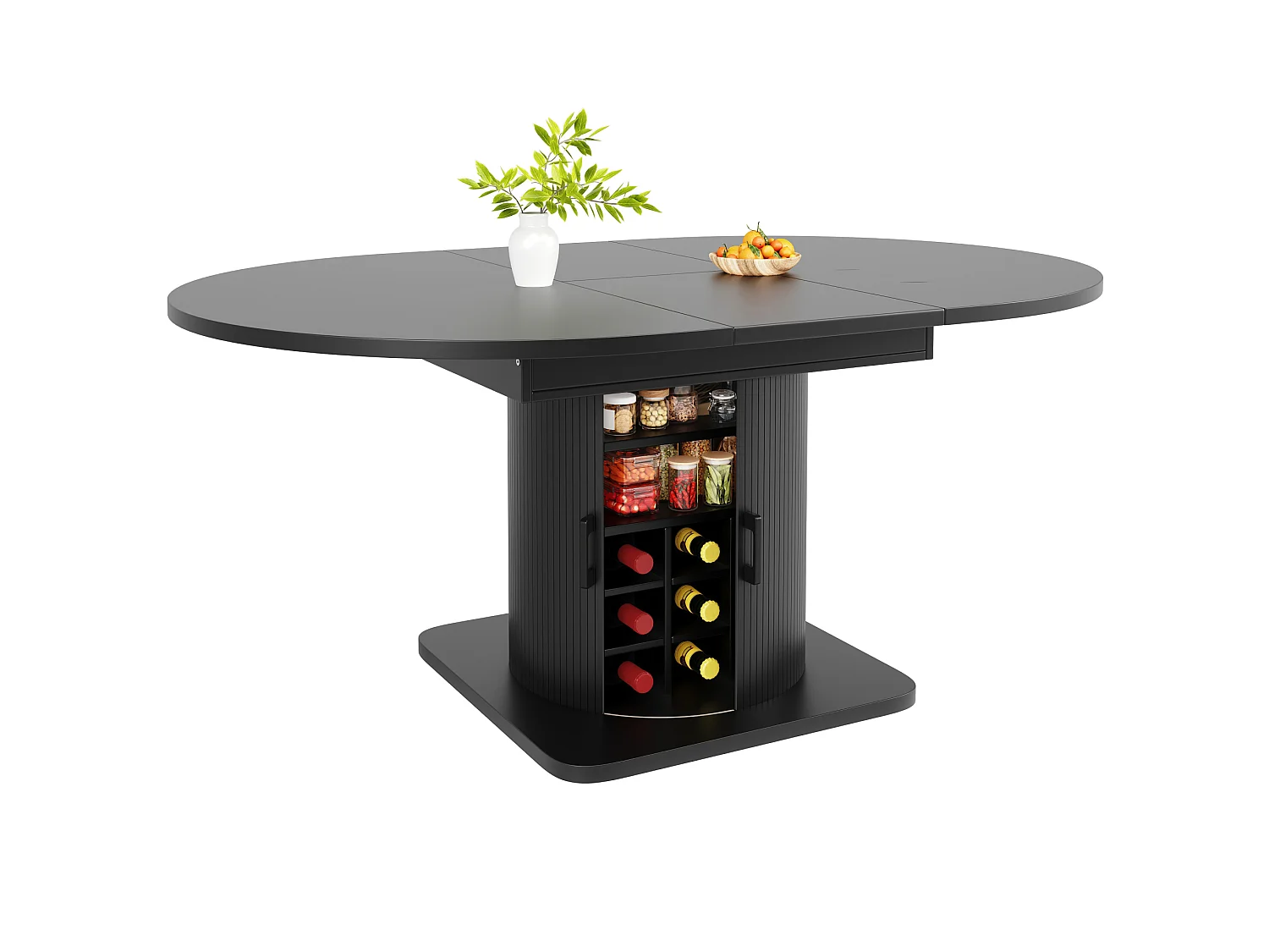 Table à manger extensible 118/158 x 118 cm avec 2 portes - Pour 6-8 places - Marron