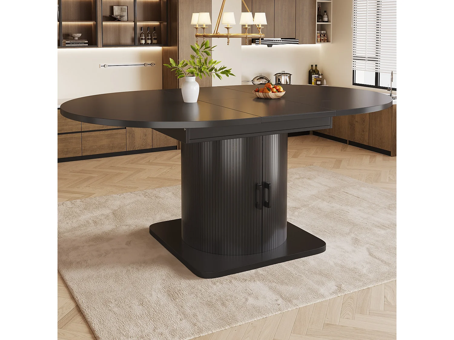 Table à manger extensible 118/158 x 118 cm avec 2 portes - Pour 6-8 places - Marron
