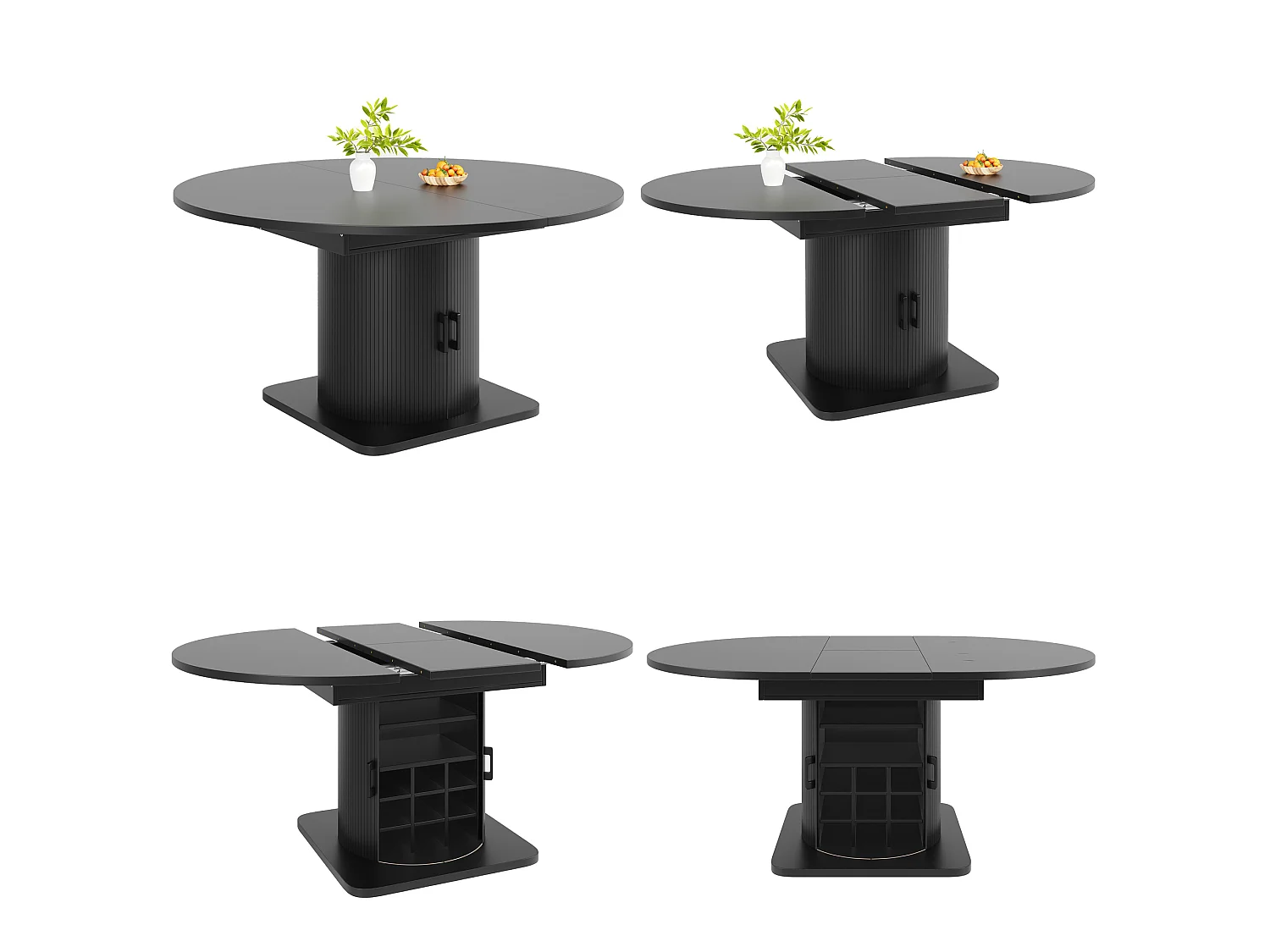 Table à manger extensible 118/158 x 118 cm avec 2 portes - Pour 6-8 places - Marron