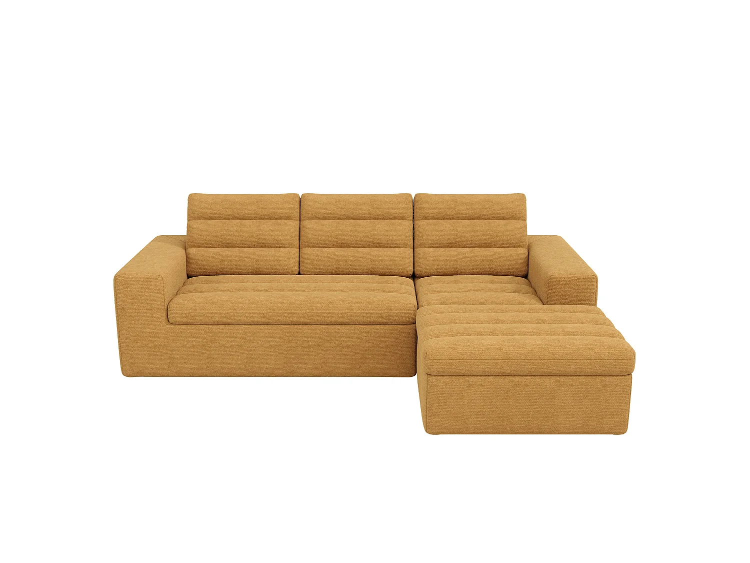Sofá de canto modular de 3 lugares com pufe, sem necessidade de montagem - Tecido chenille laranja