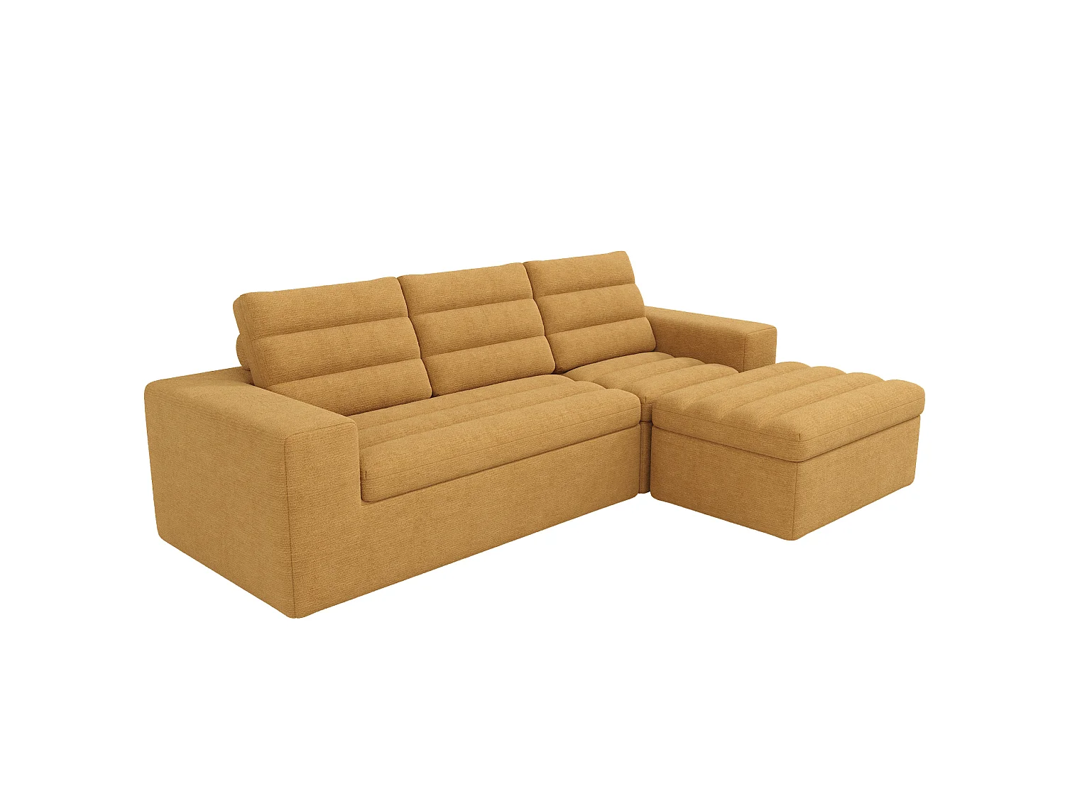 Sofá de canto modular de 3 lugares com pufe, sem necessidade de montagem - Tecido chenille laranja