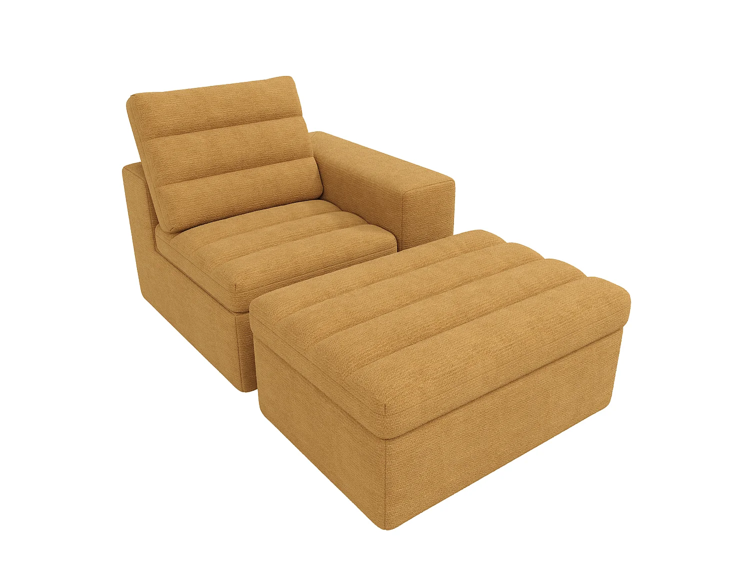 Sofá de canto modular de 3 lugares com pufe, sem necessidade de montagem - Tecido chenille laranja