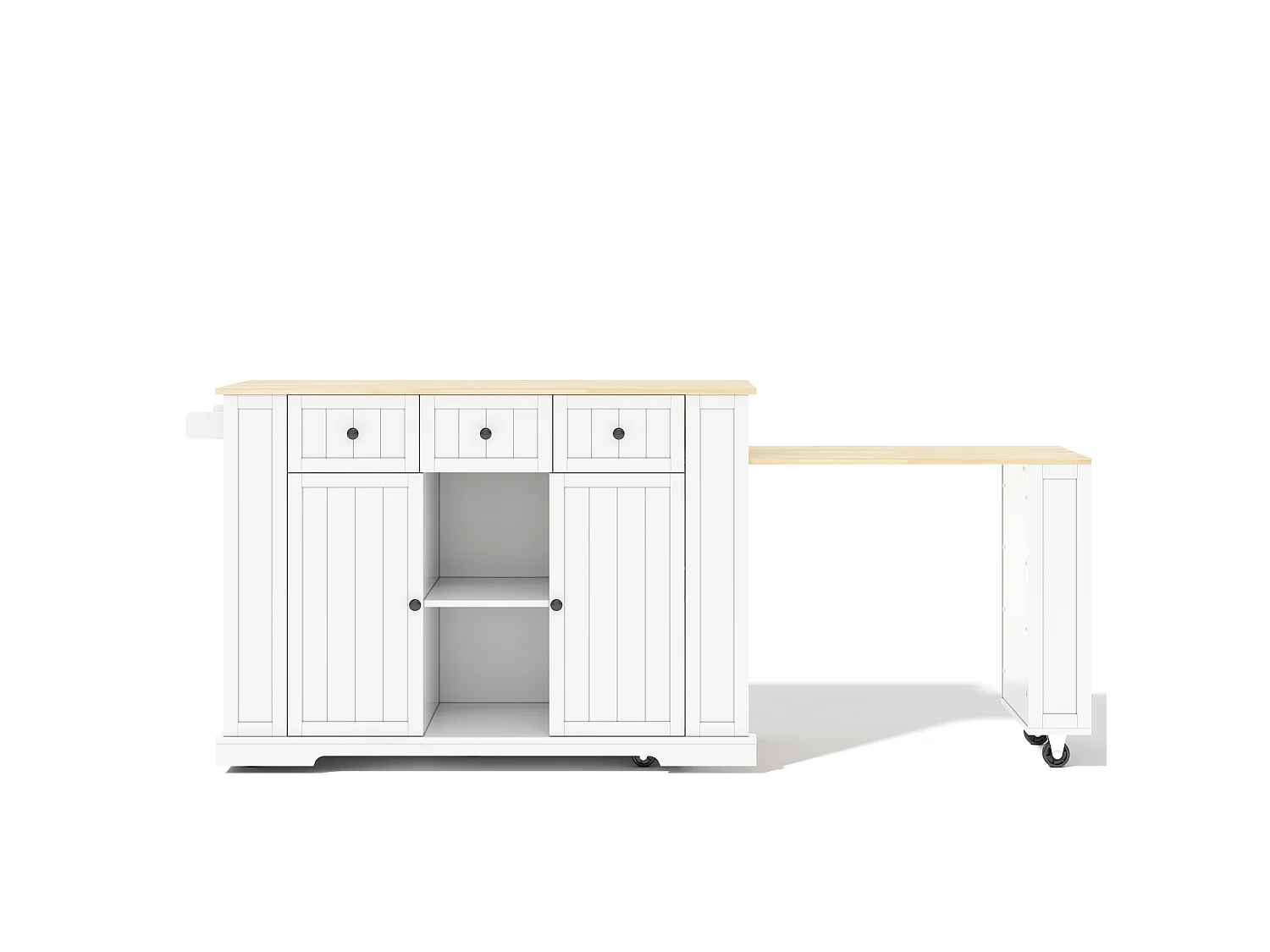 Îlot de cuisine mobile avec prises USB, 2 portes et 3 tiroirs - Blanc