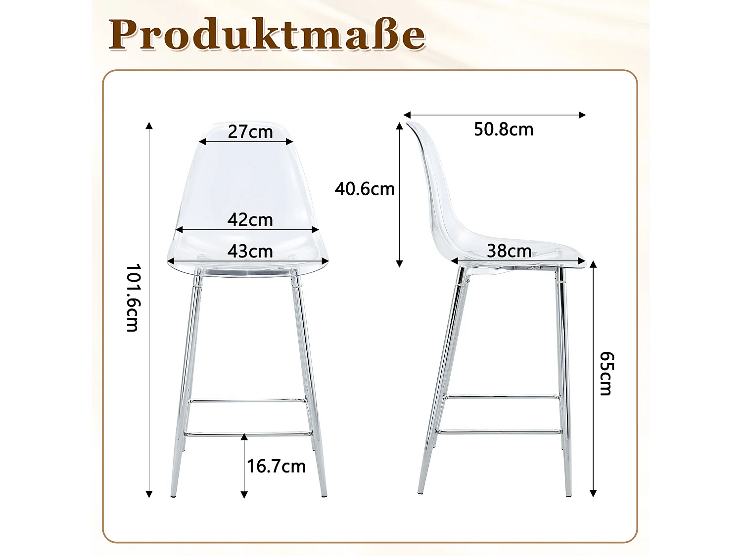 Lot de 4 tabourets de bar transparents avec structure métallique argenté
