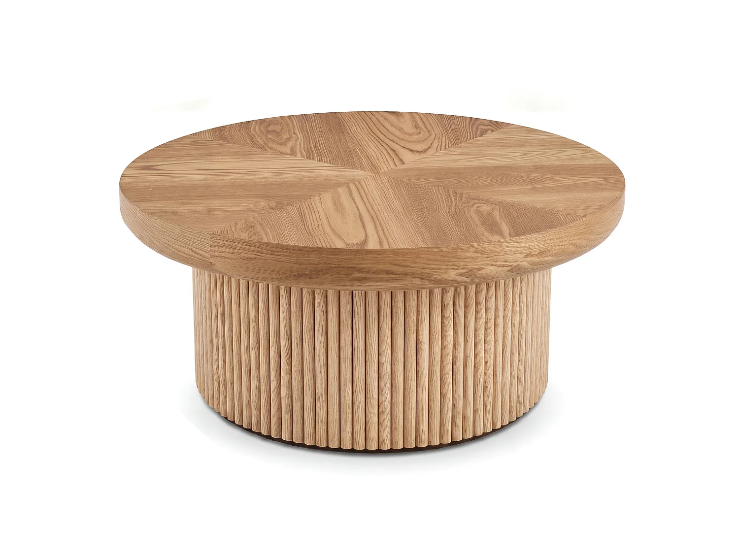 Ronde salontafel, 78 cm, met dik blad en gecanneleerde voet - Houtkleur