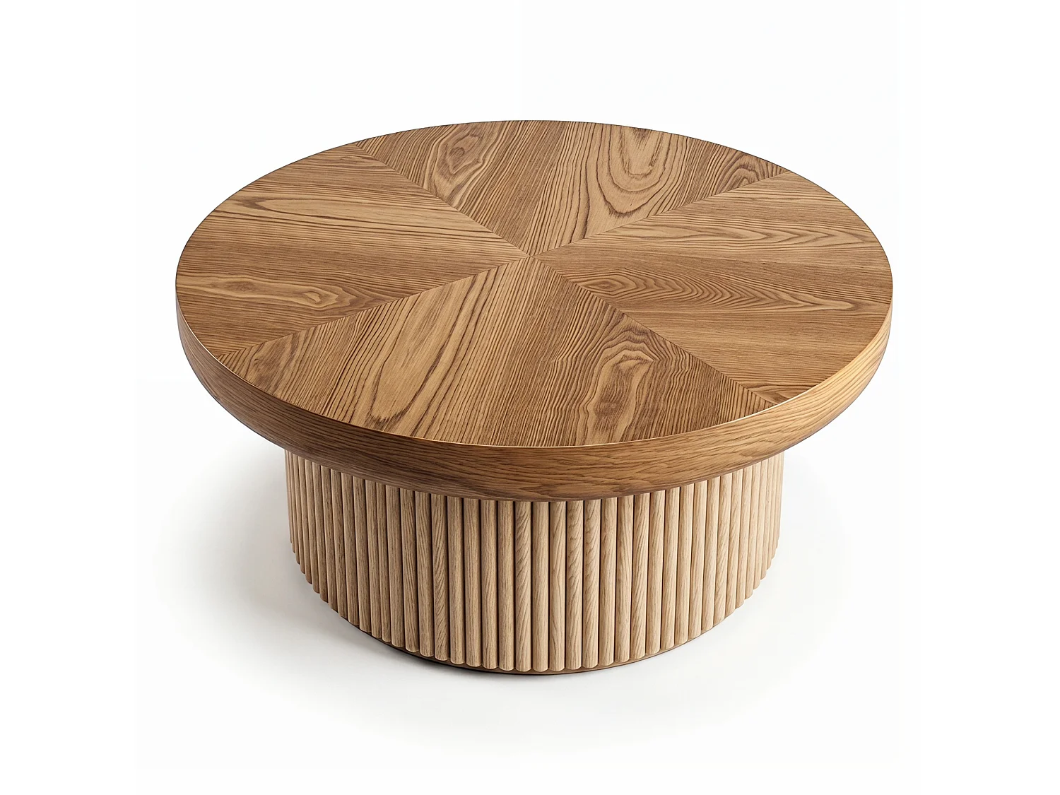 Ronde salontafel, 78 cm, met dik blad en gecanneleerde voet - Houtkleur