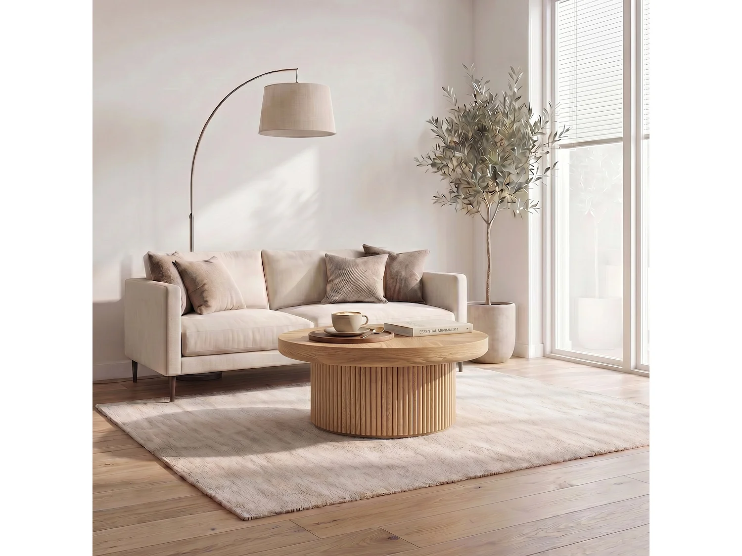 Ronde salontafel, 78 cm, met dik blad en gecanneleerde voet - Houtkleur