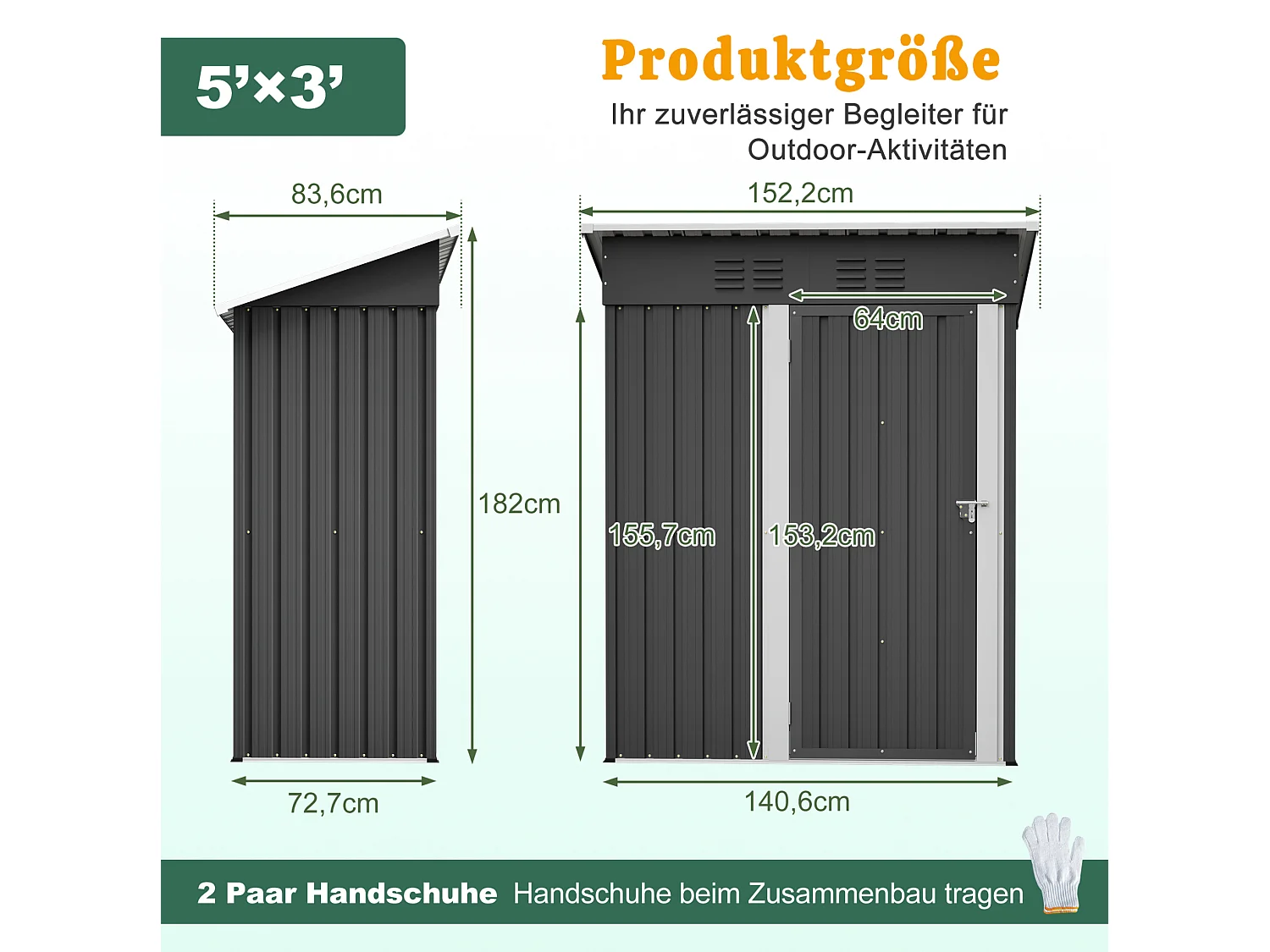 1,27 m² Metalen tuinschuur met plat dak en afsluitbare metalen deur - Zwart