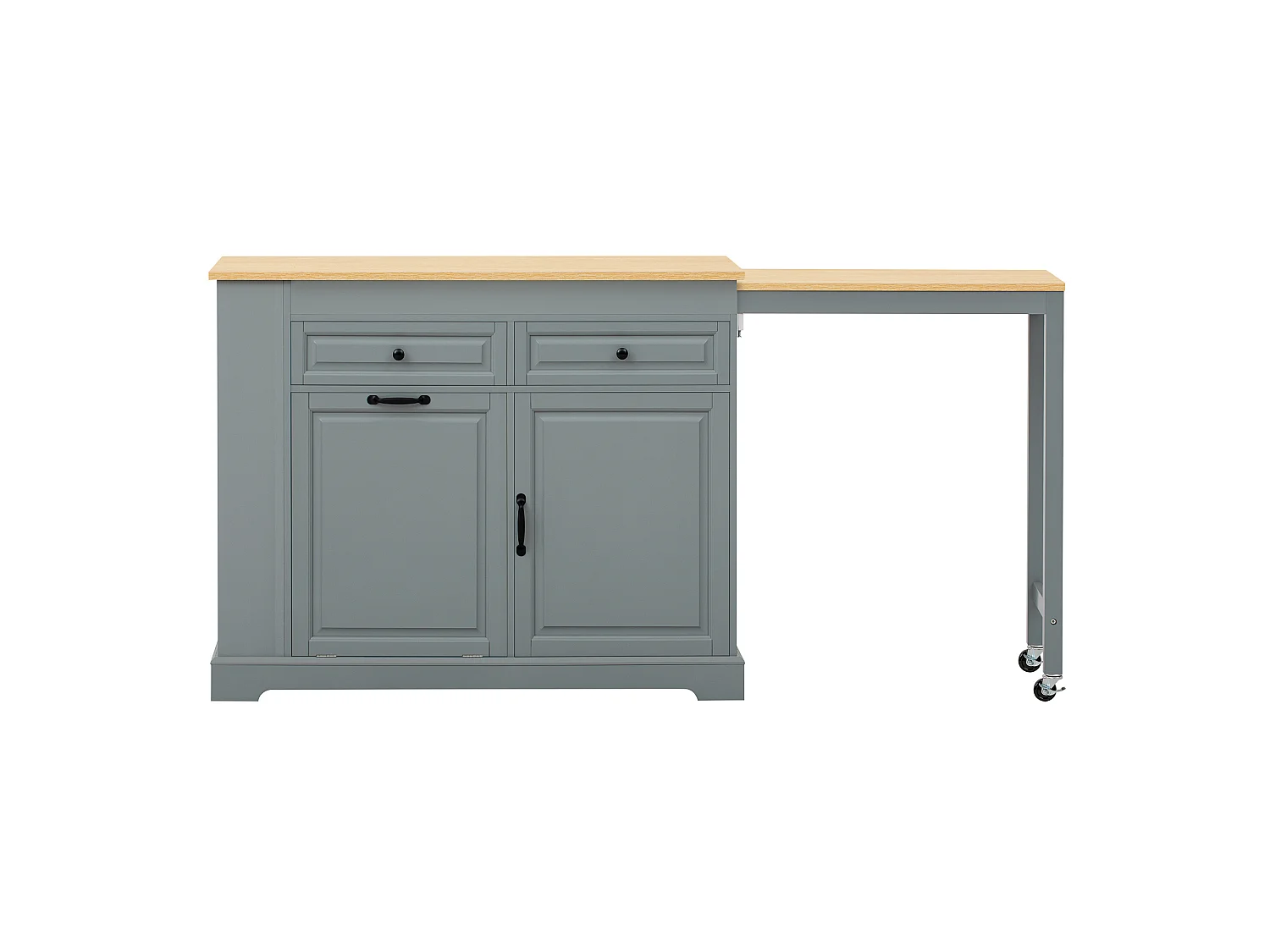 Uitschuifbaar keukeneiland 112-180 × 45 cm met afvalbak en 2 lades - Grijs