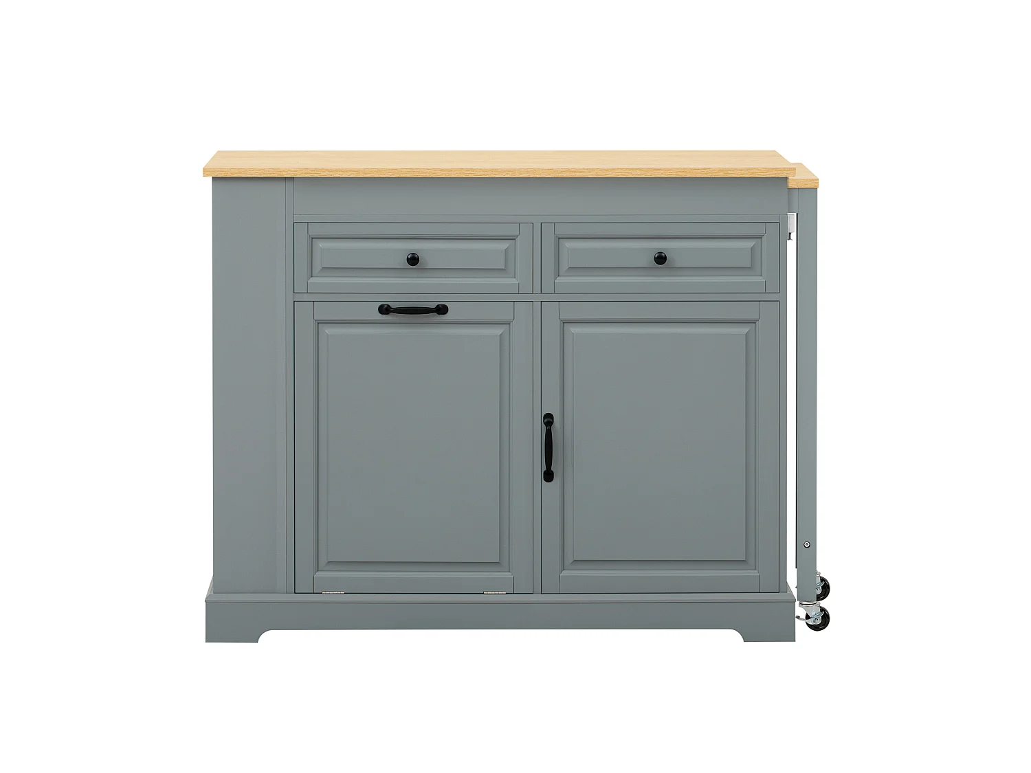 Uitschuifbaar keukeneiland 112-180 × 45 cm met afvalbak en 2 lades - Grijs