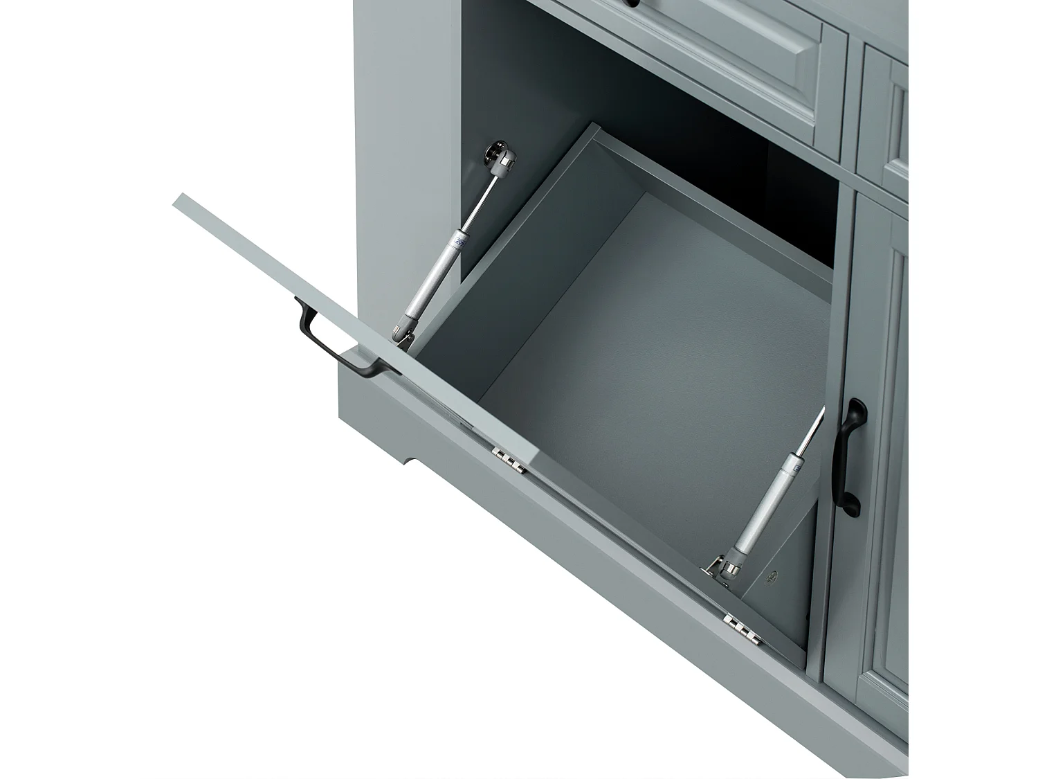 Uitschuifbaar keukeneiland 112-180 × 45 cm met afvalbak en 2 lades - Grijs