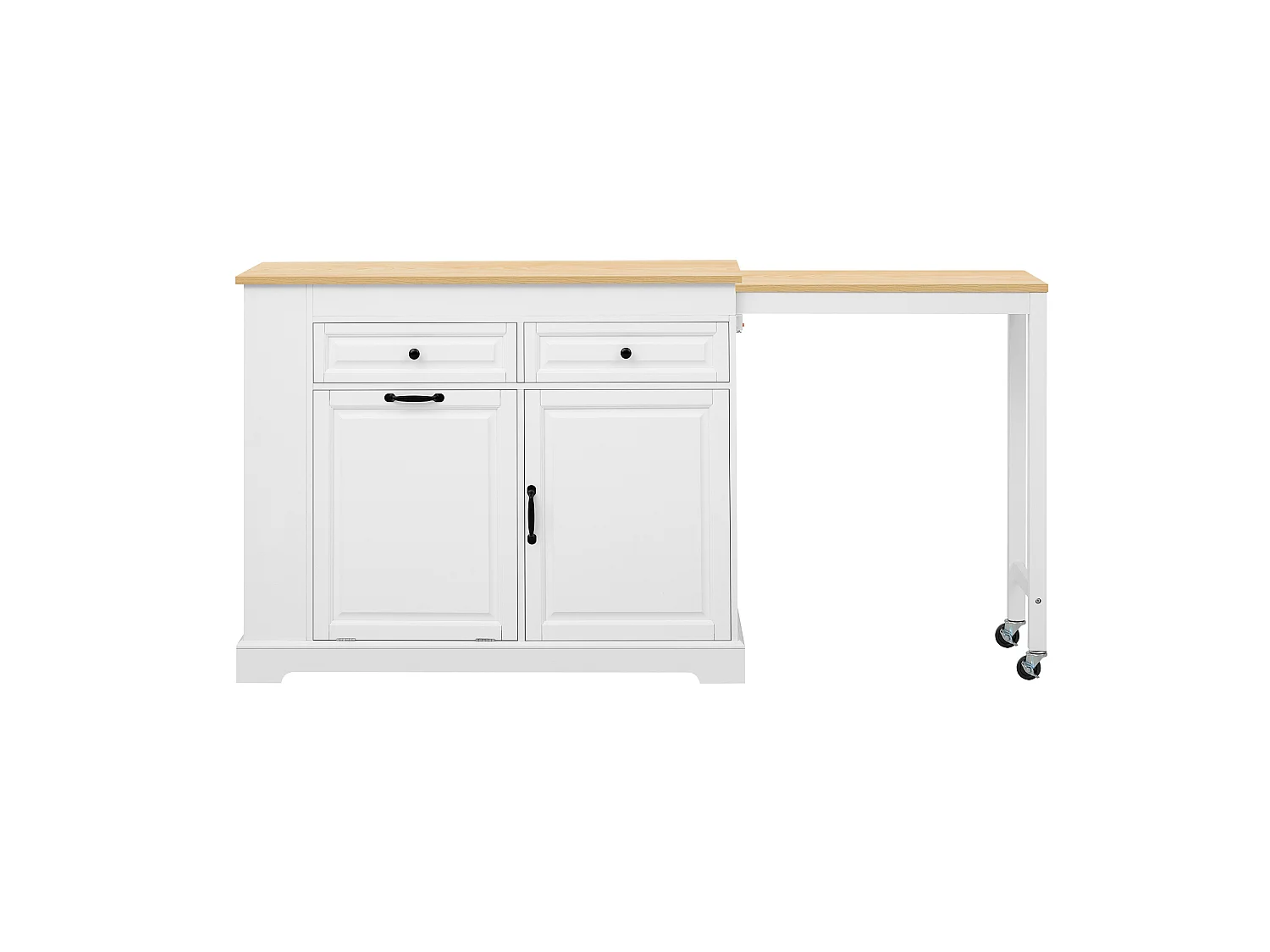 Uitschuifbaar keukeneiland 112-180 × 45 cm met afvalbak en 2 lades - Wit