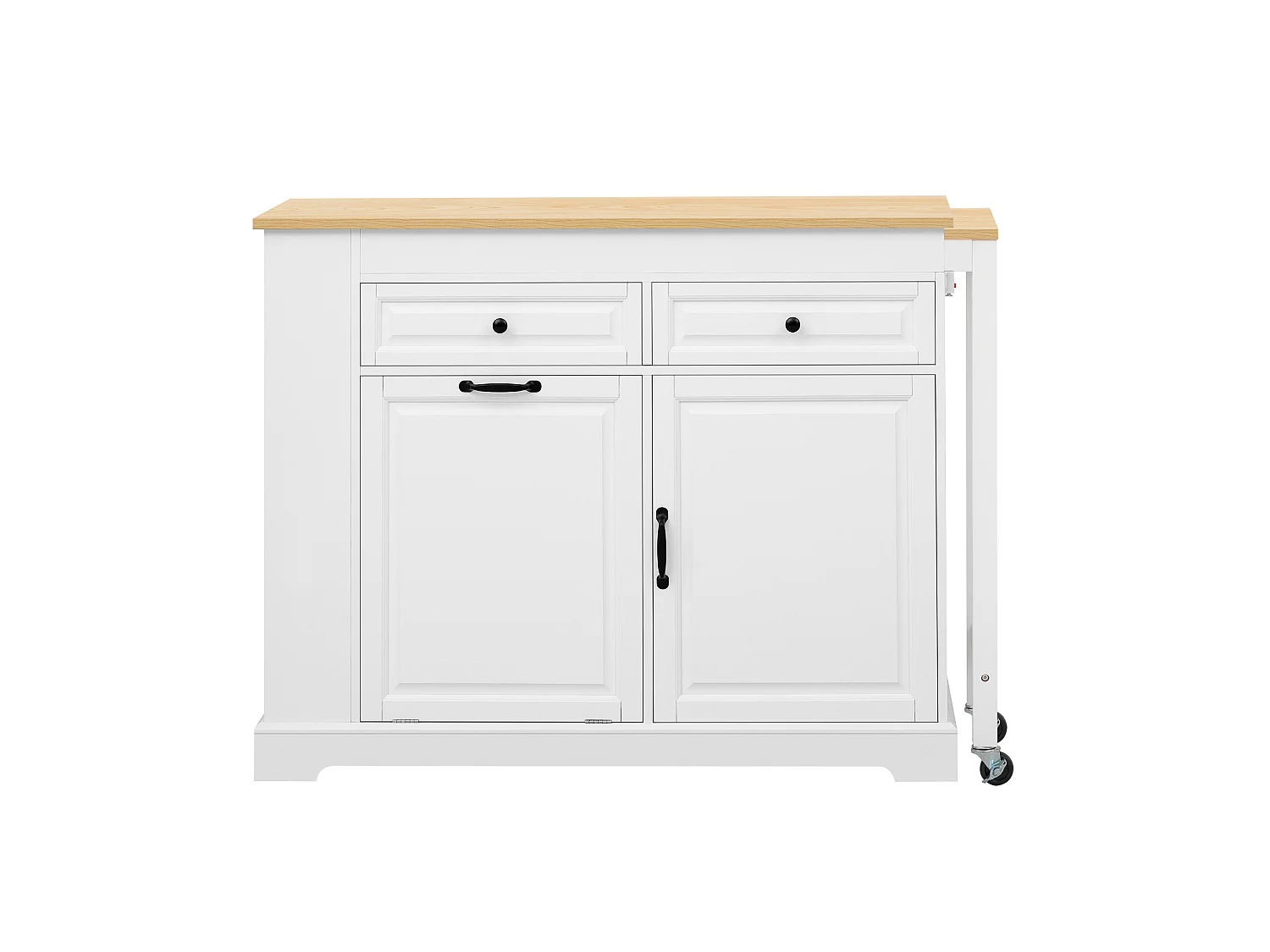 Uitschuifbaar keukeneiland 112-180 × 45 cm met afvalbak en 2 lades - Wit