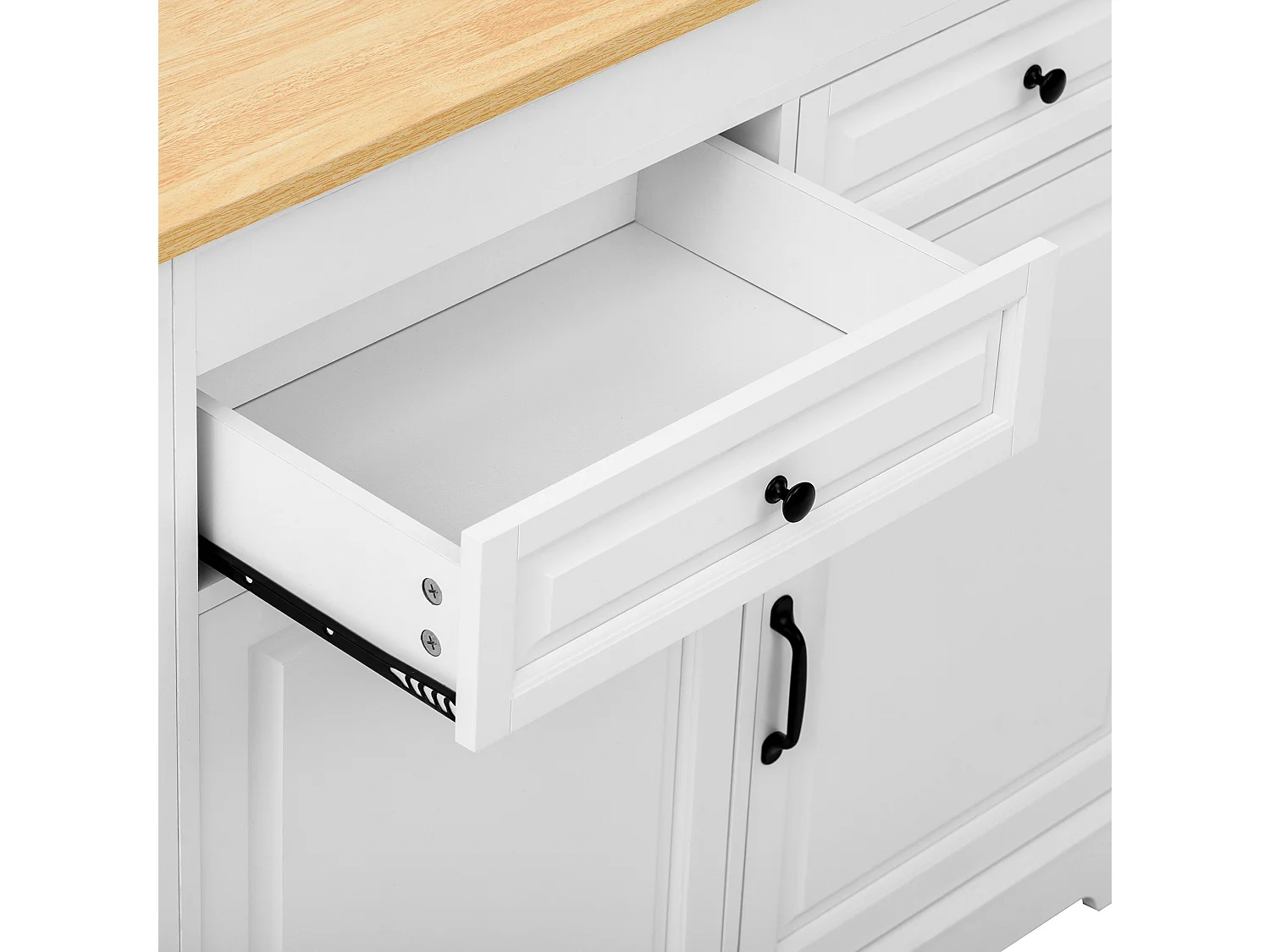 Uitschuifbaar keukeneiland 112-180 × 45 cm met afvalbak en 2 lades - Wit