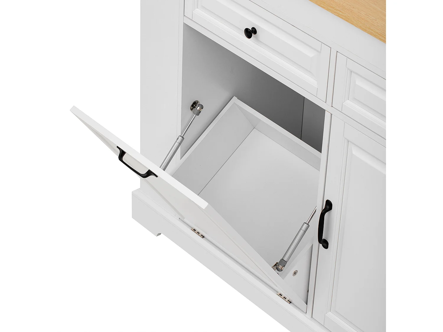 Uitschuifbaar keukeneiland 112-180 × 45 cm met afvalbak en 2 lades - Wit