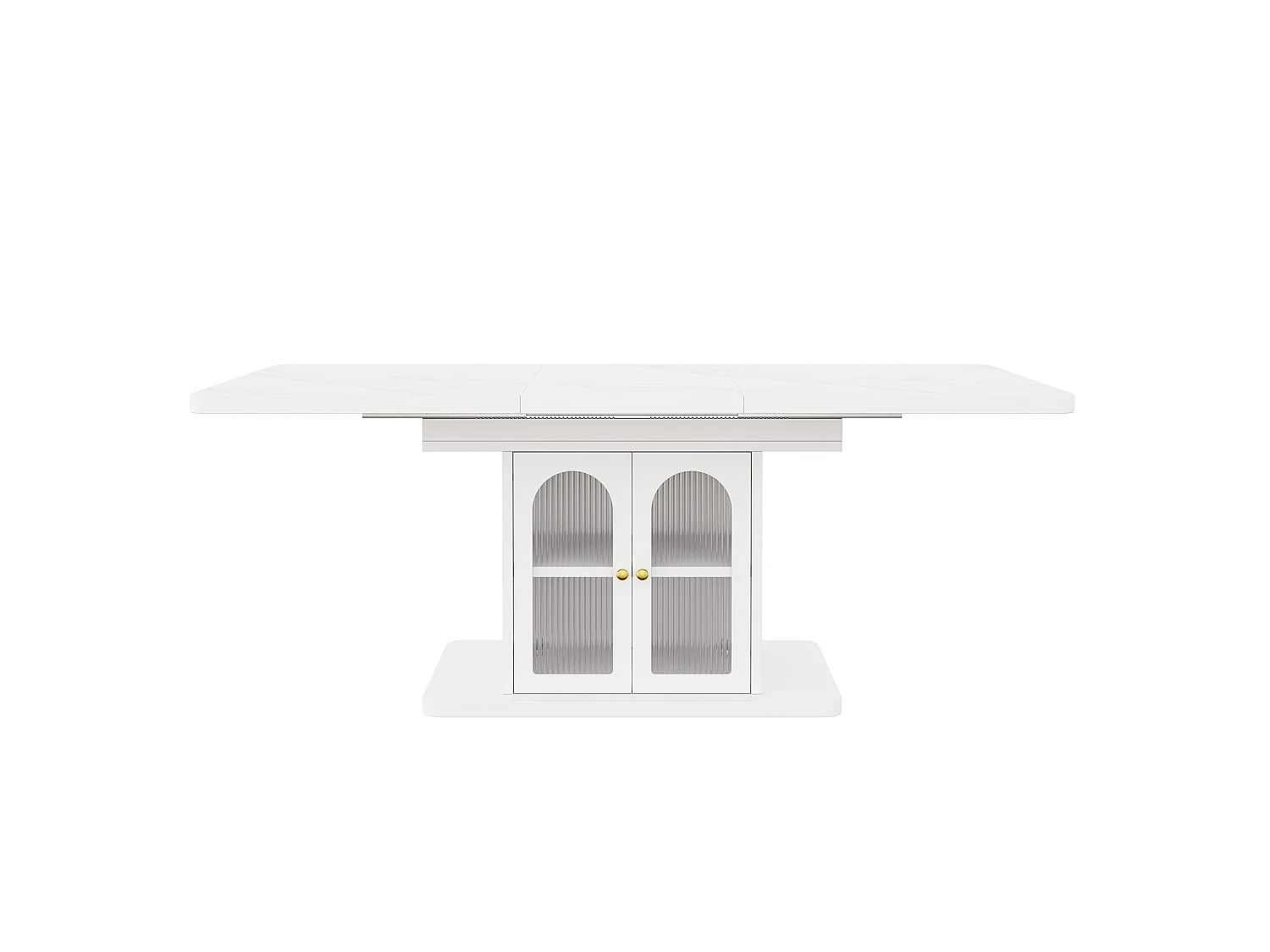 Table à manger extensible 150/200 x 80 cm blanc avec rangement et LED - Plateau effet marbre