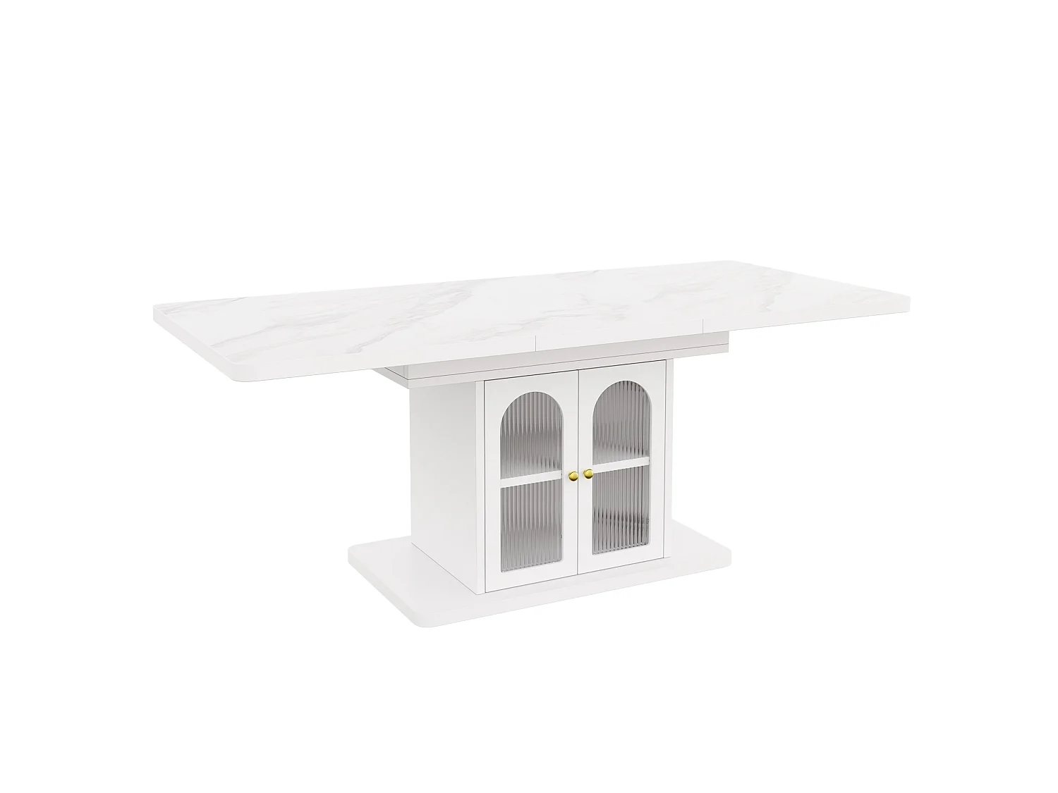 Table à manger extensible 150/200 x 80 cm blanc avec rangement et LED - Plateau effet marbre