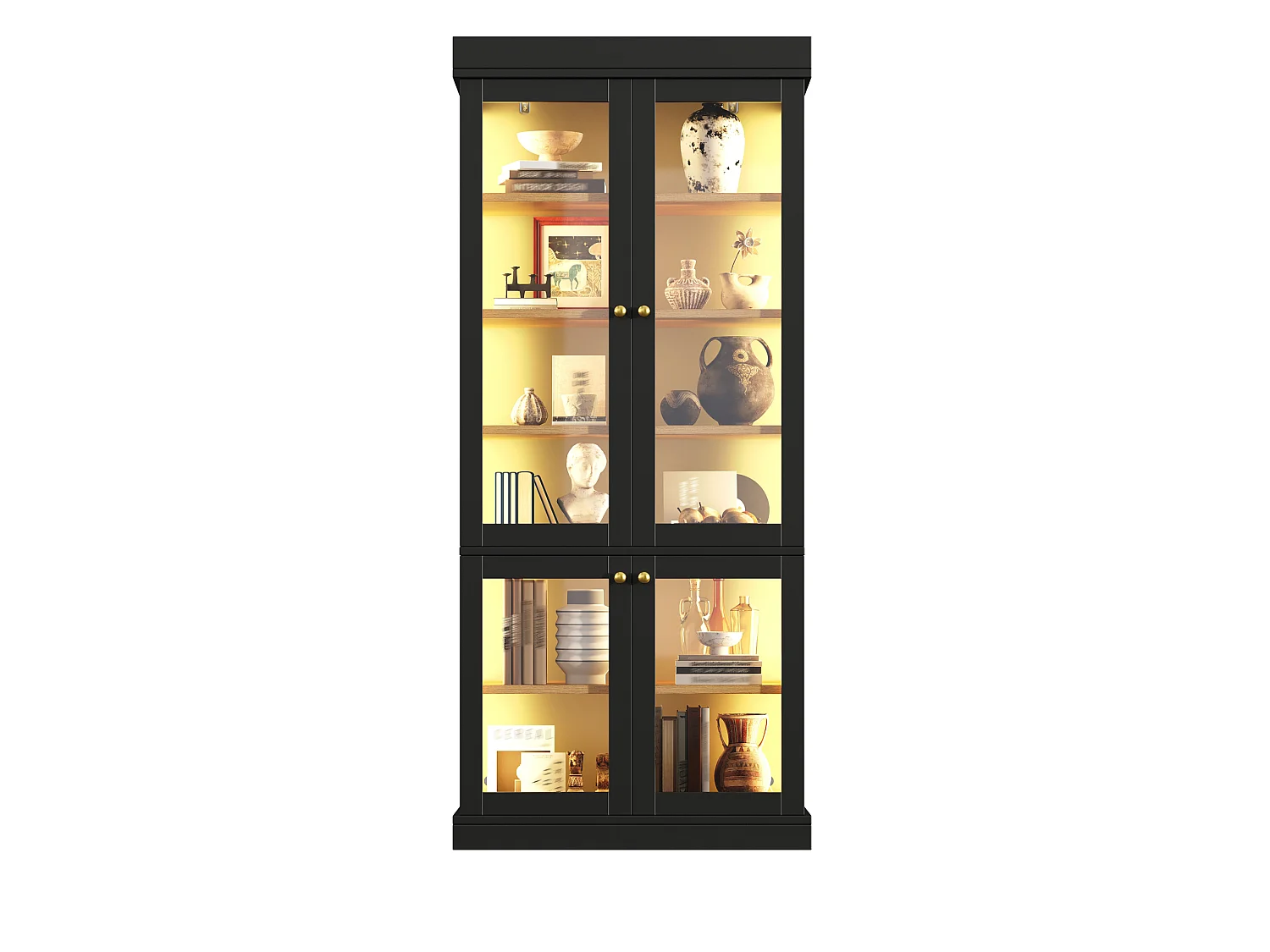 Vitrine haute 80x40x180 cm avec LED et 4 portes verre - Noir