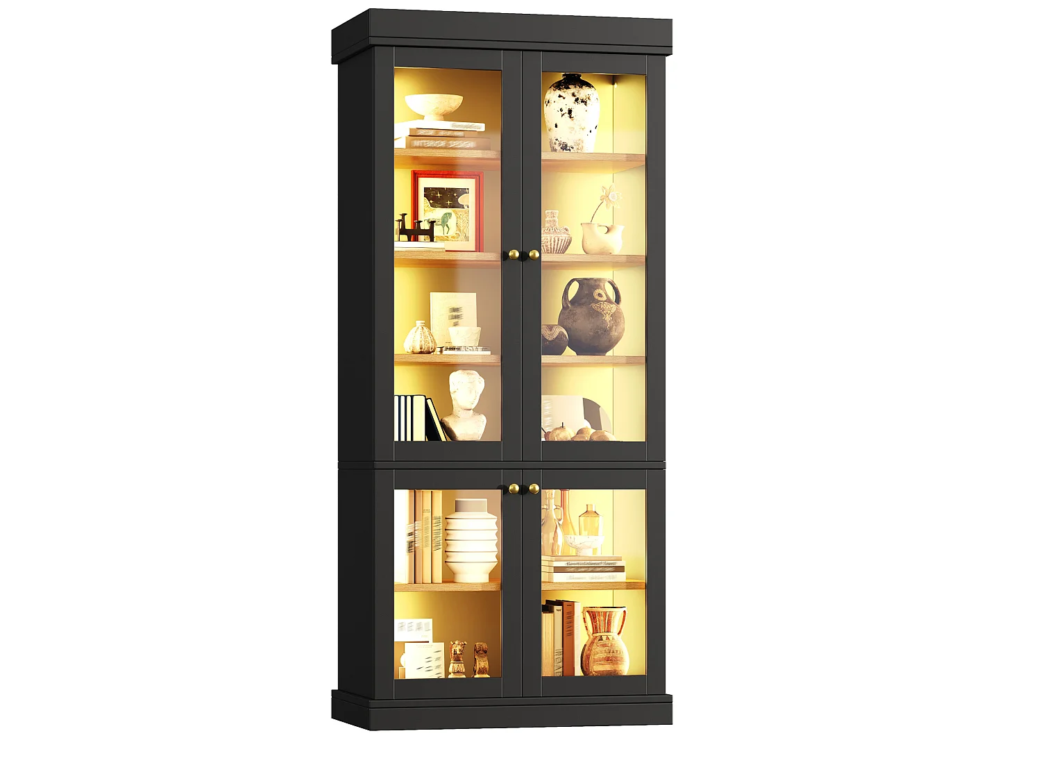 Vitrine haute 80x40x180 cm avec LED et 4 portes verre - Noir