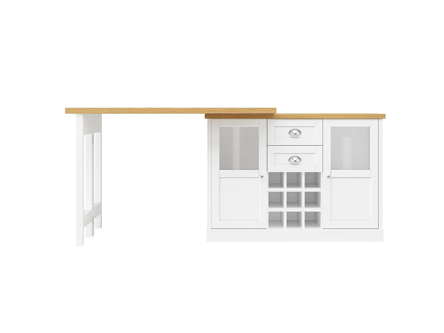 Bar com tampo giratório, garrafeira, 2 gavetas e 2 portas - Branco