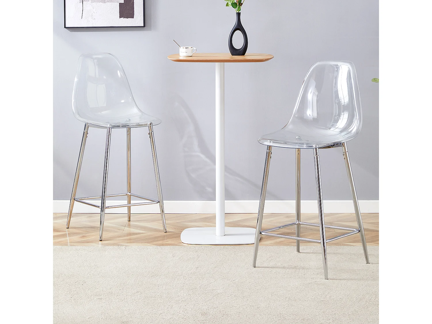 Lot de 2 tabourets de bar transparents avec structure métallique argenté