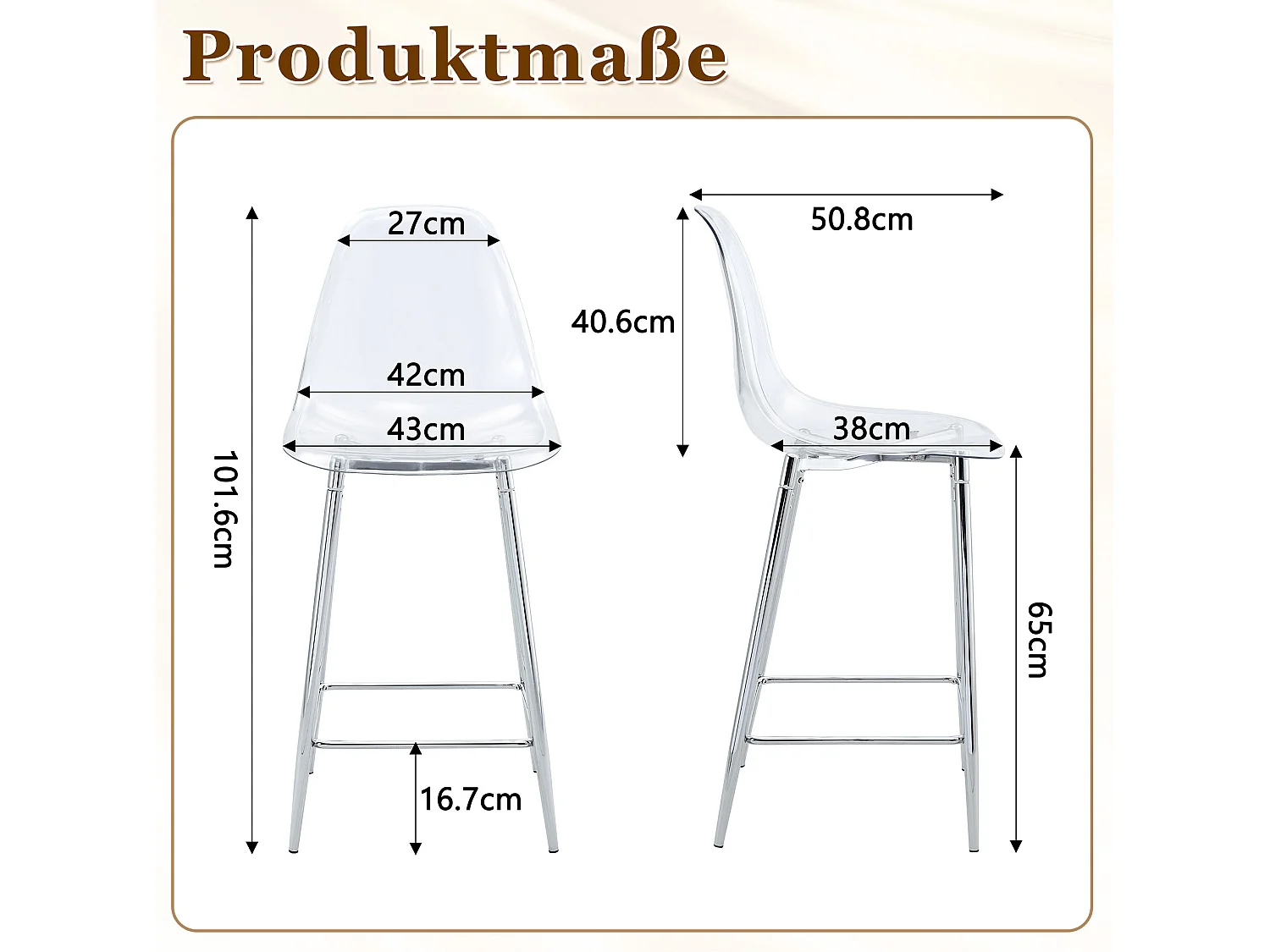 Lot de 2 tabourets de bar transparents avec structure métallique argenté